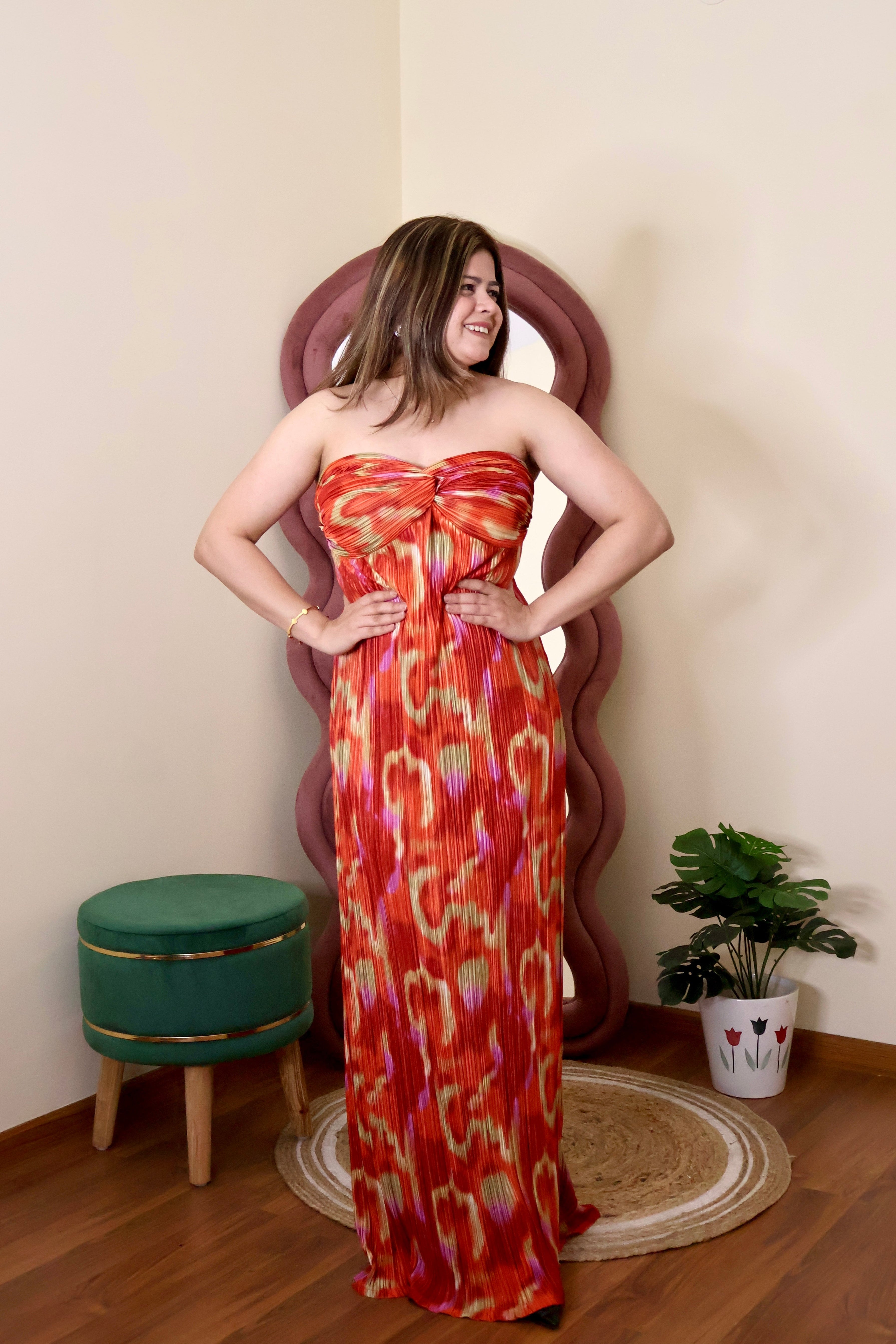 JELLYBEAN PLEATED DRESS