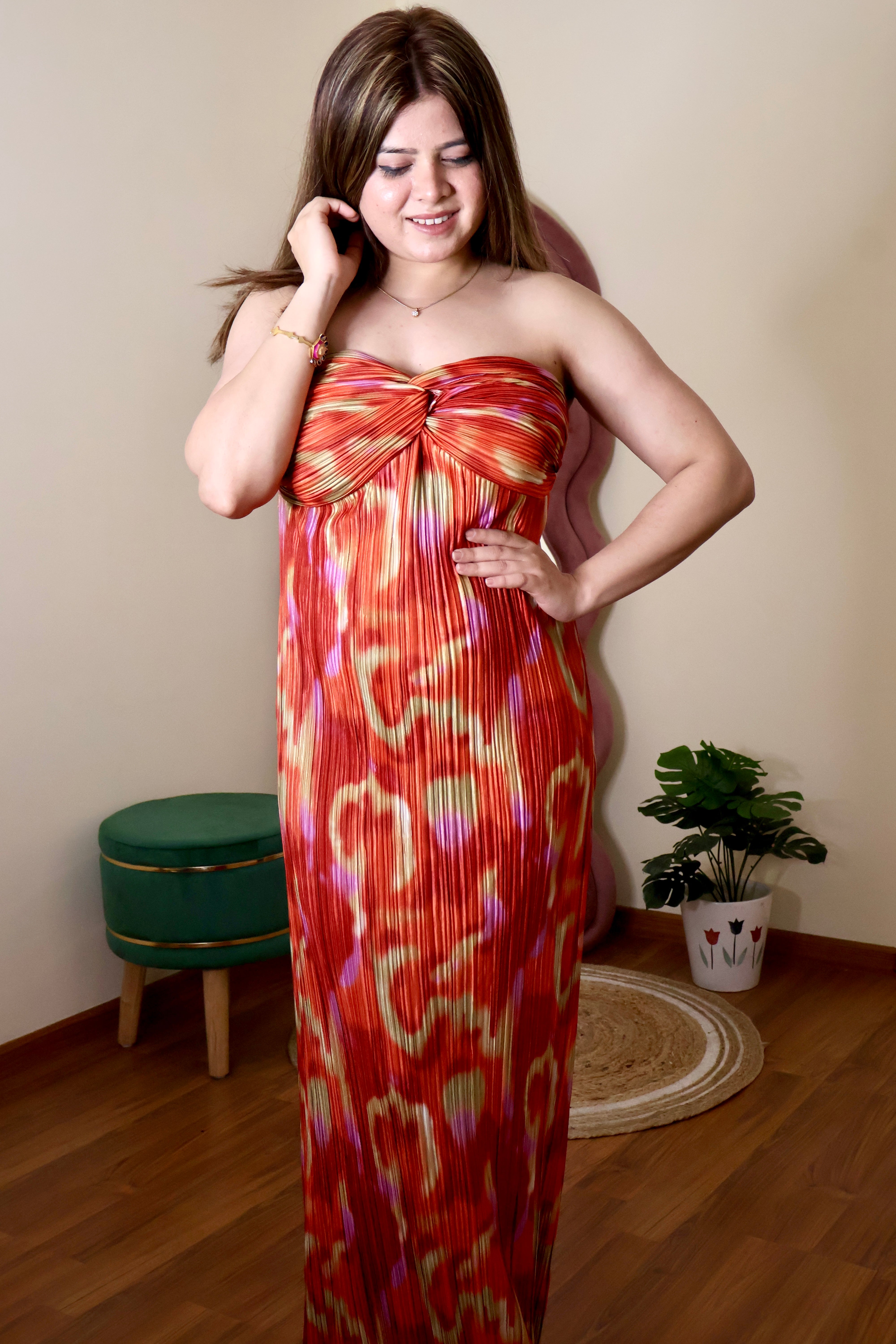 JELLYBEAN PLEATED DRESS