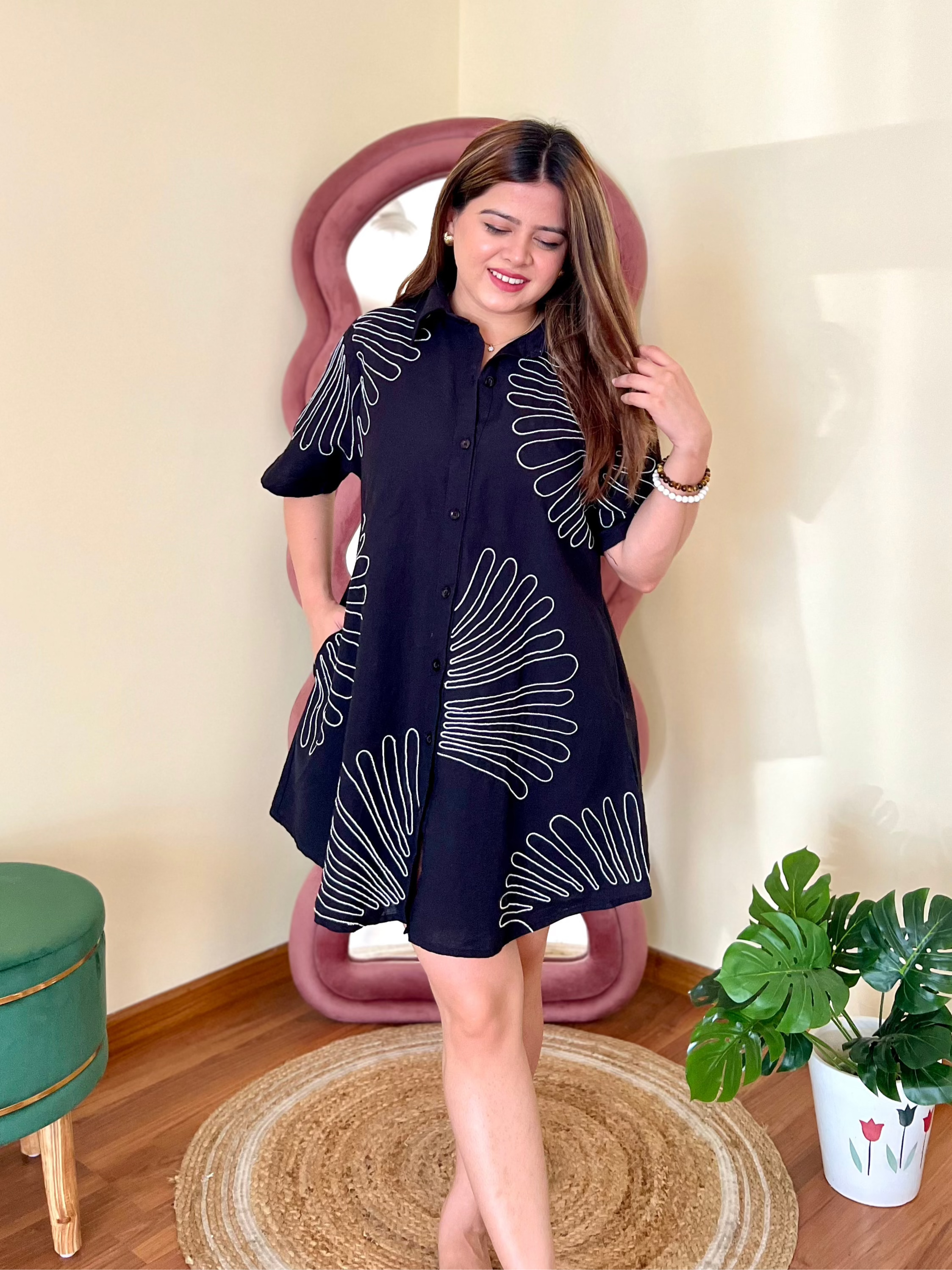 ELLA EMBROIDERED SHIRT DRESS