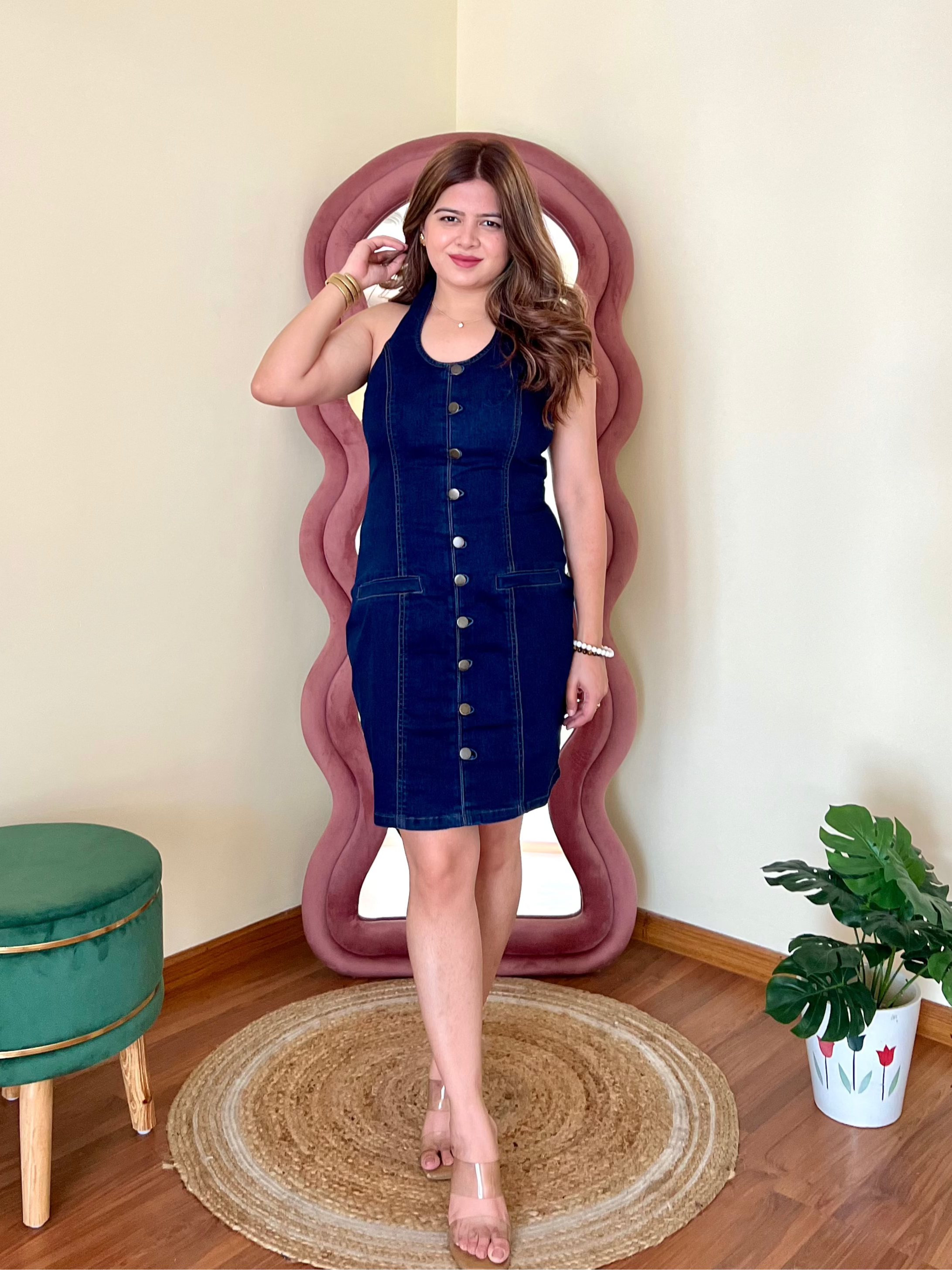 FALLON DENIM HALTER DRESS