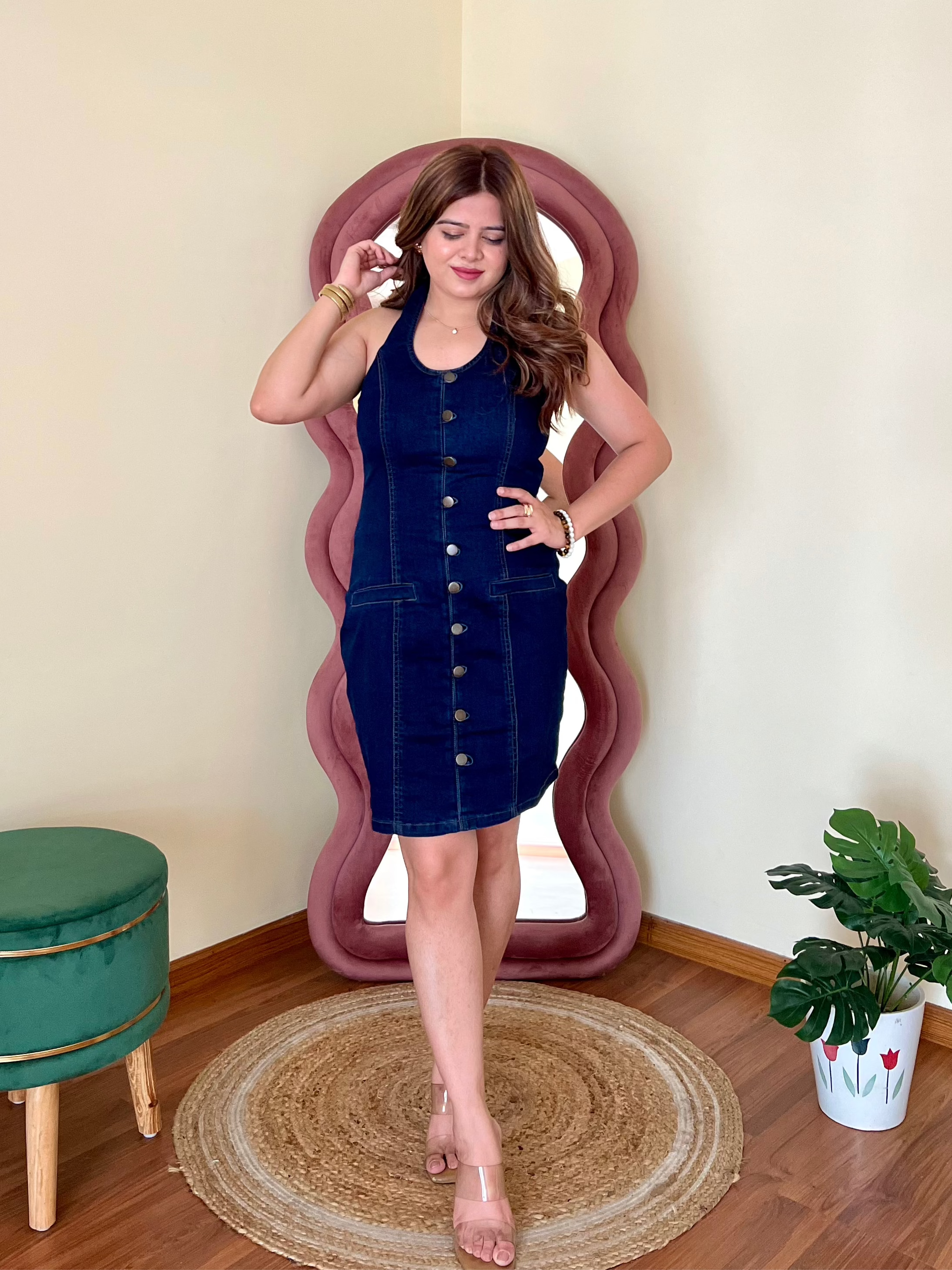 FALLON DENIM HALTER DRESS