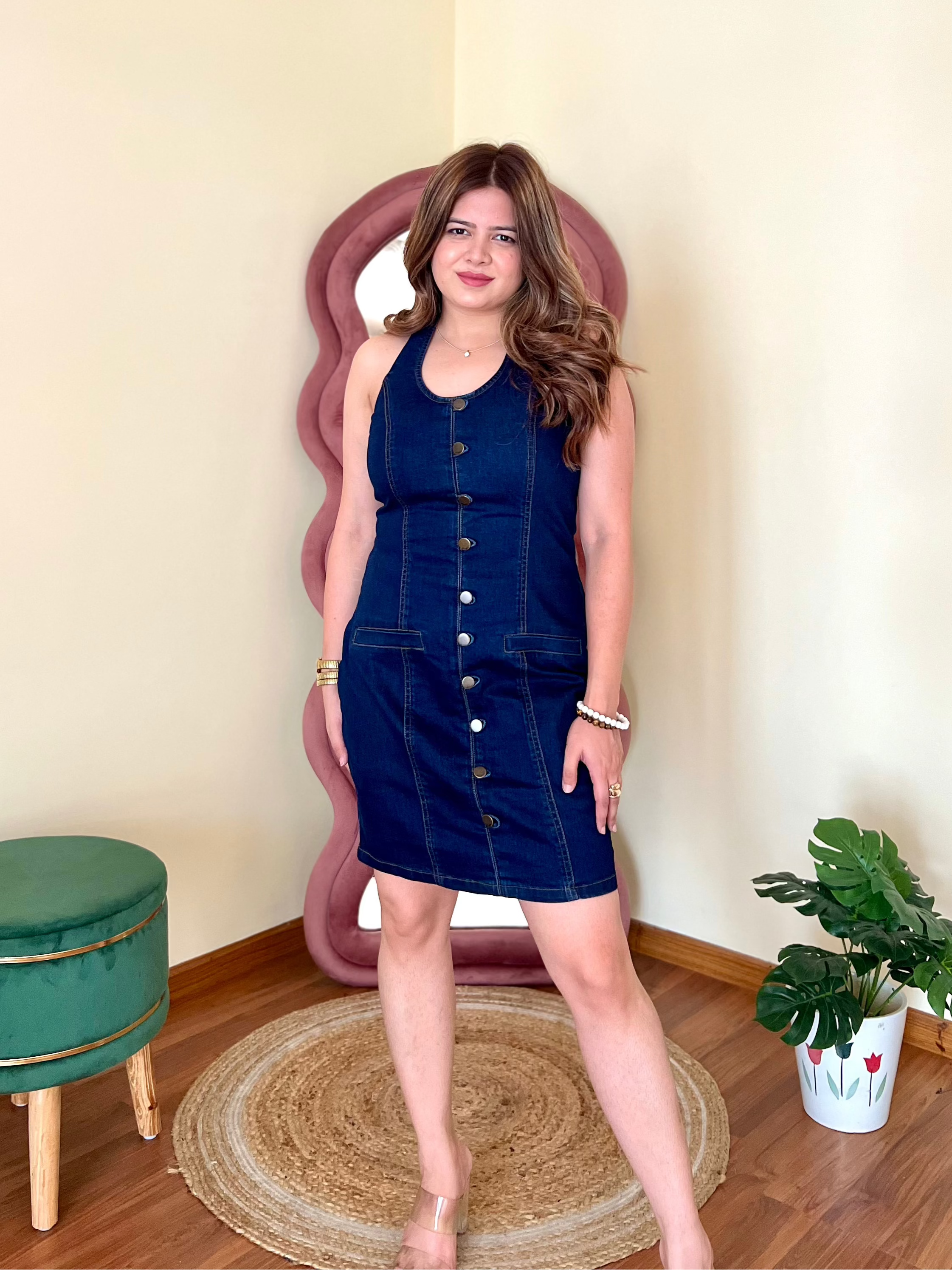 FALLON DENIM HALTER DRESS
