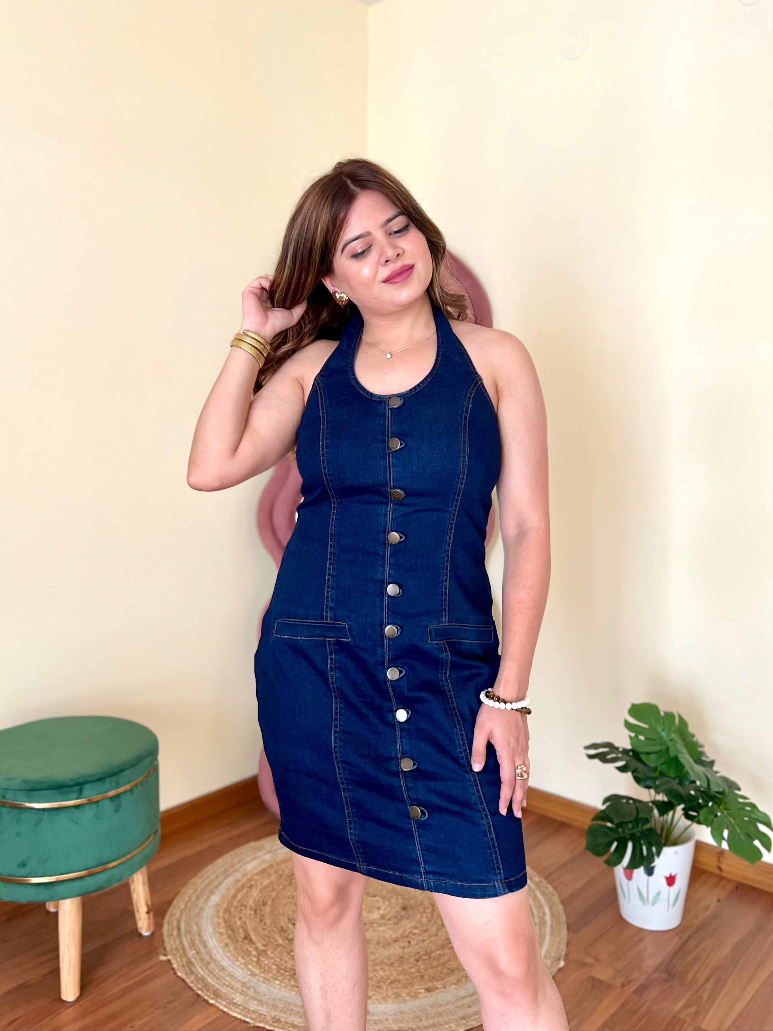FALLON DENIM HALTER DRESS