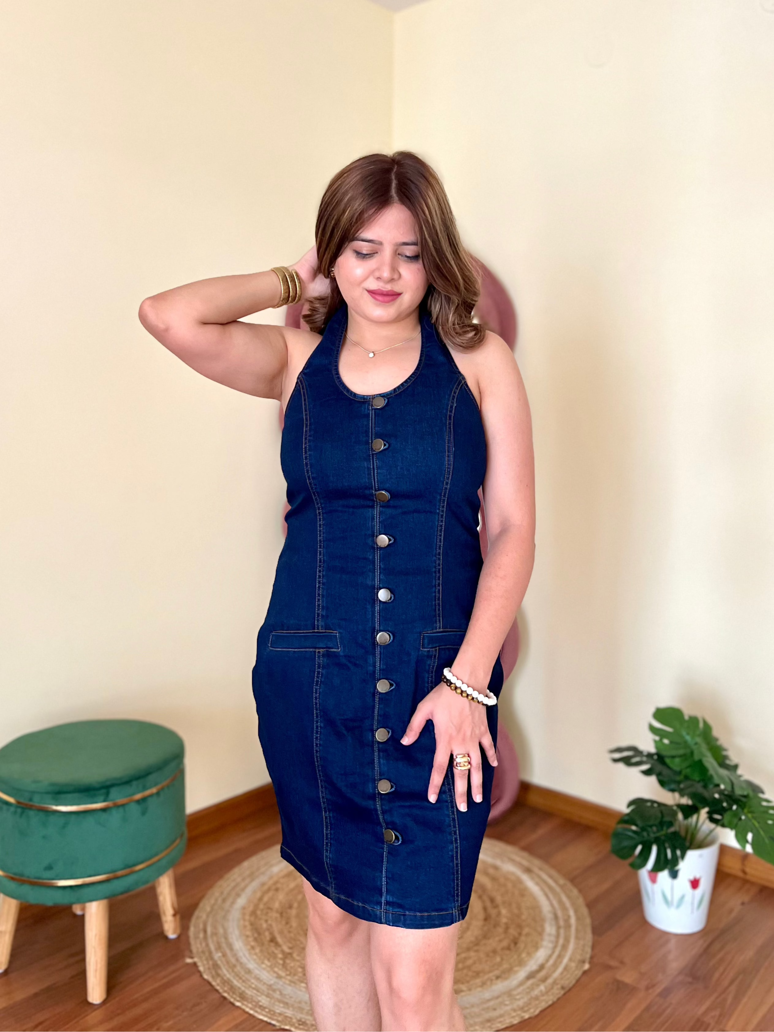 FALLON DENIM HALTER DRESS