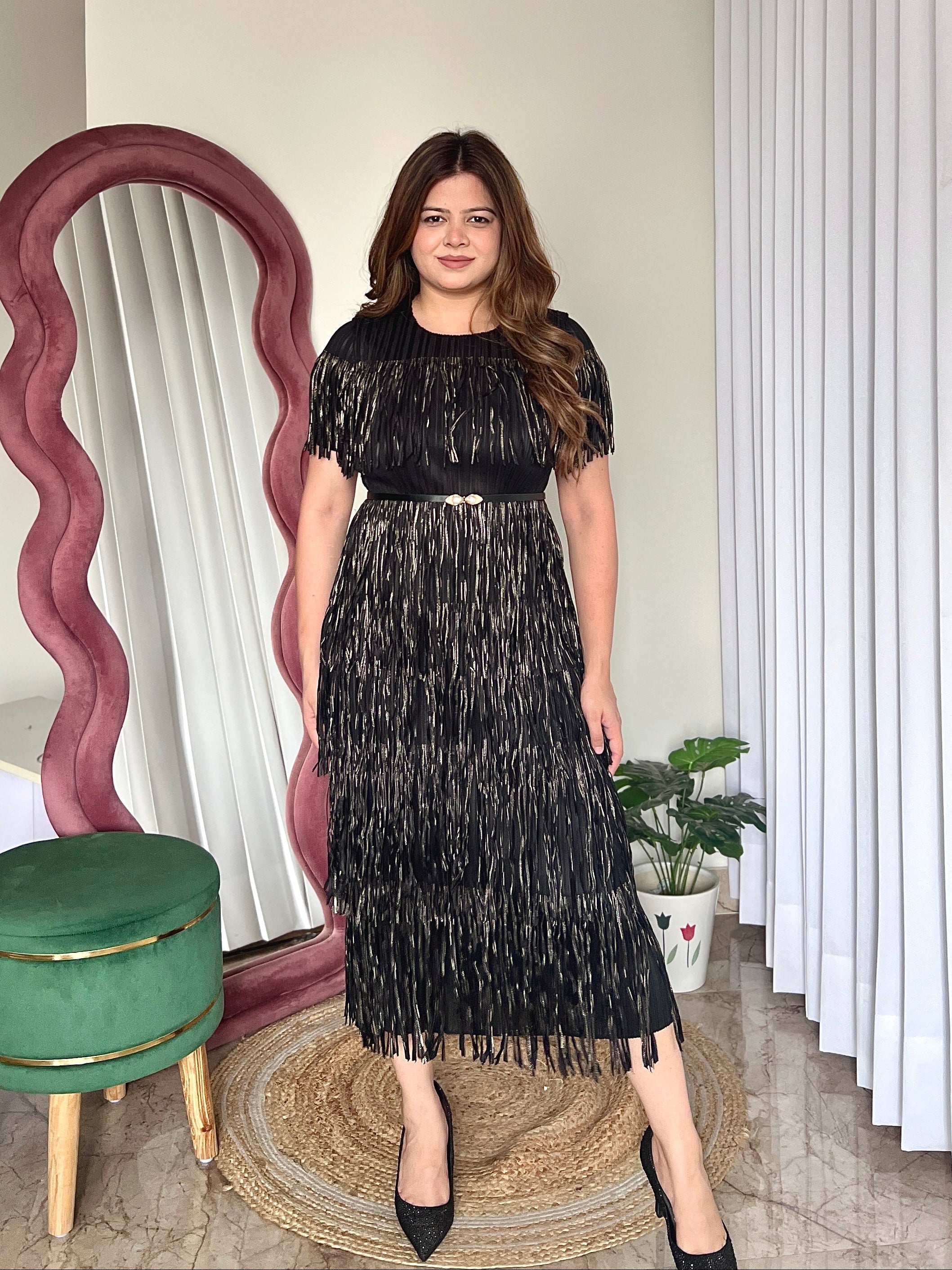 MILEY FRINGES PLEATED DRESS