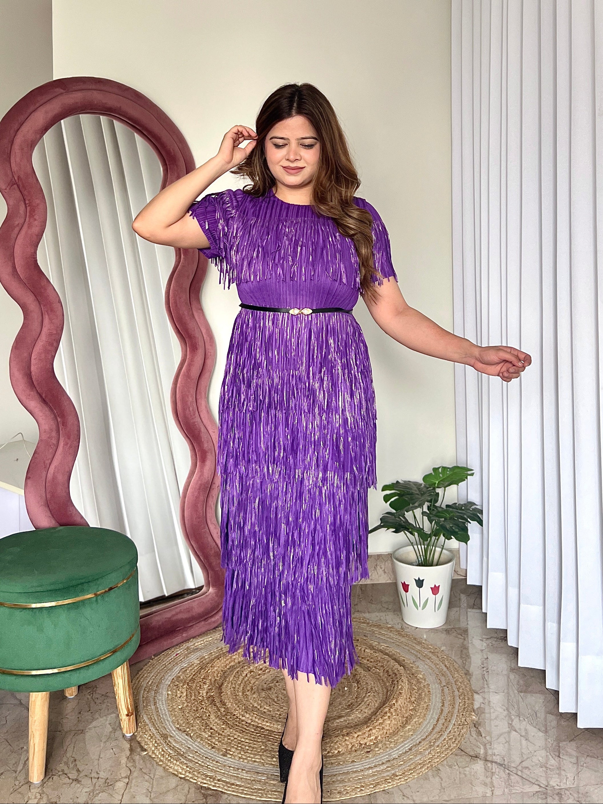MILEY FRINGES PLEATED DRESS