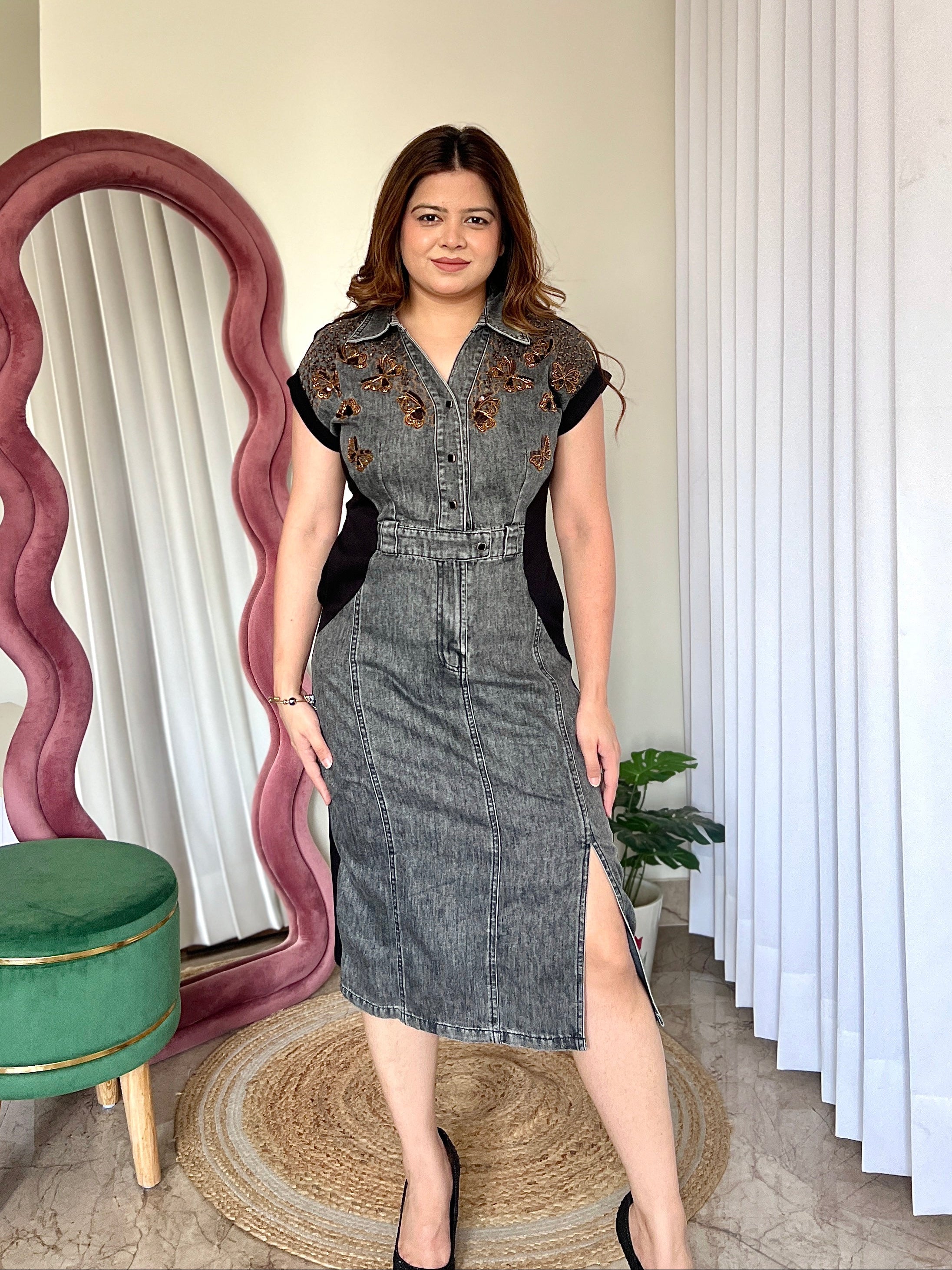 VERA BUTTERFLY DENIM DRESS
