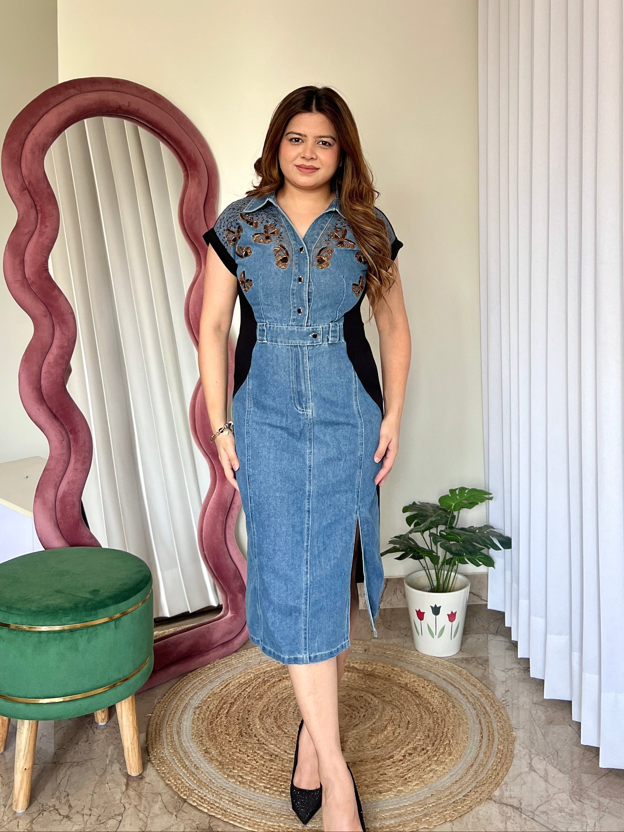 VERA BUTTERFLY DENIM DRESS