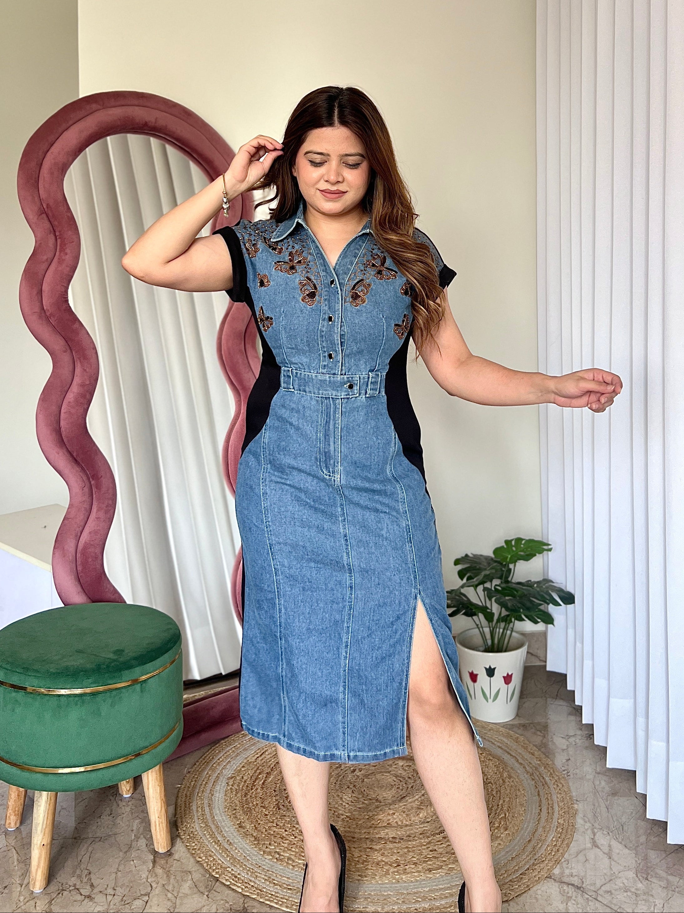 VERA BUTTERFLY DENIM DRESS