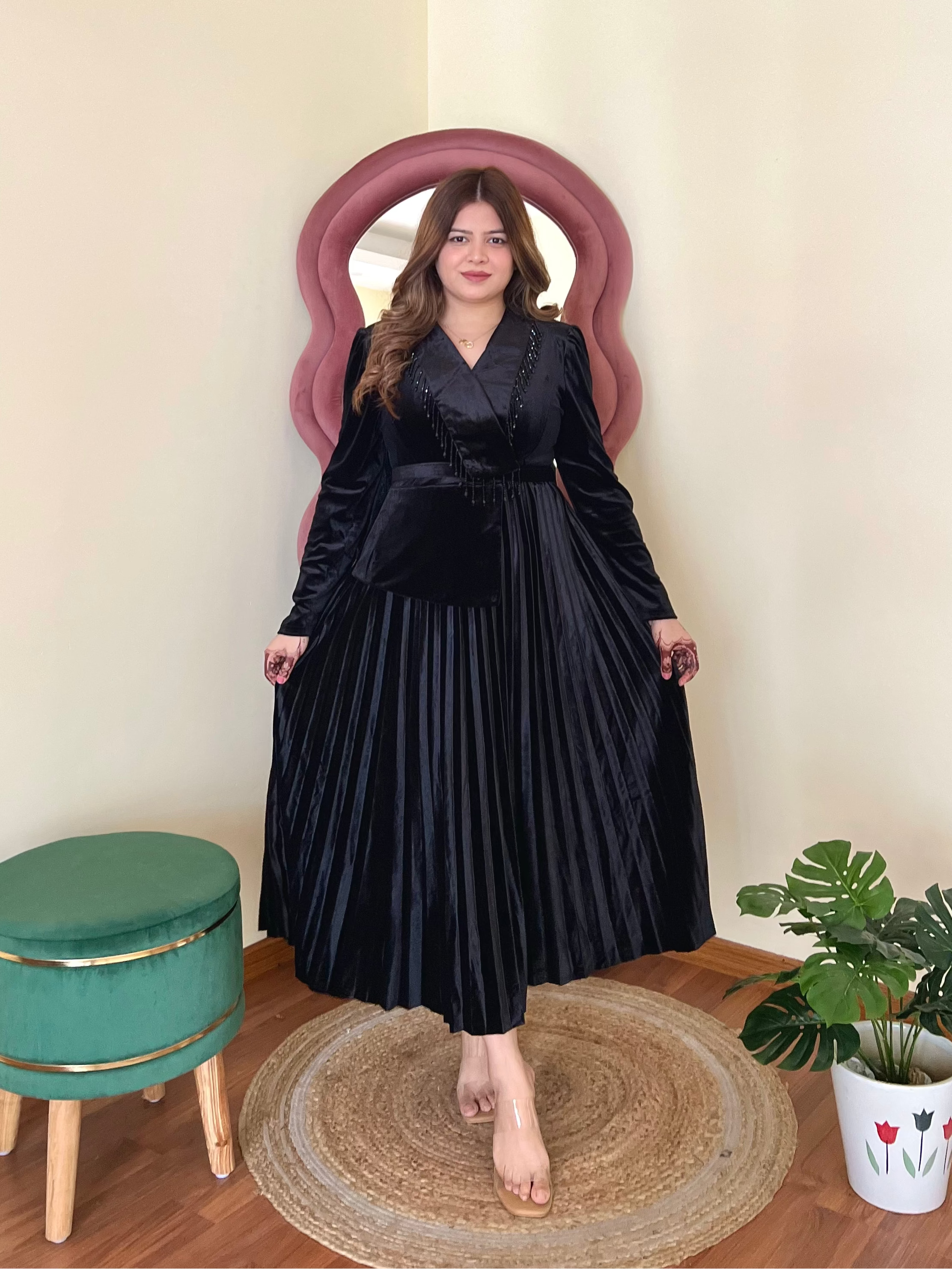 RUBY TASSEL VELVET DRESS