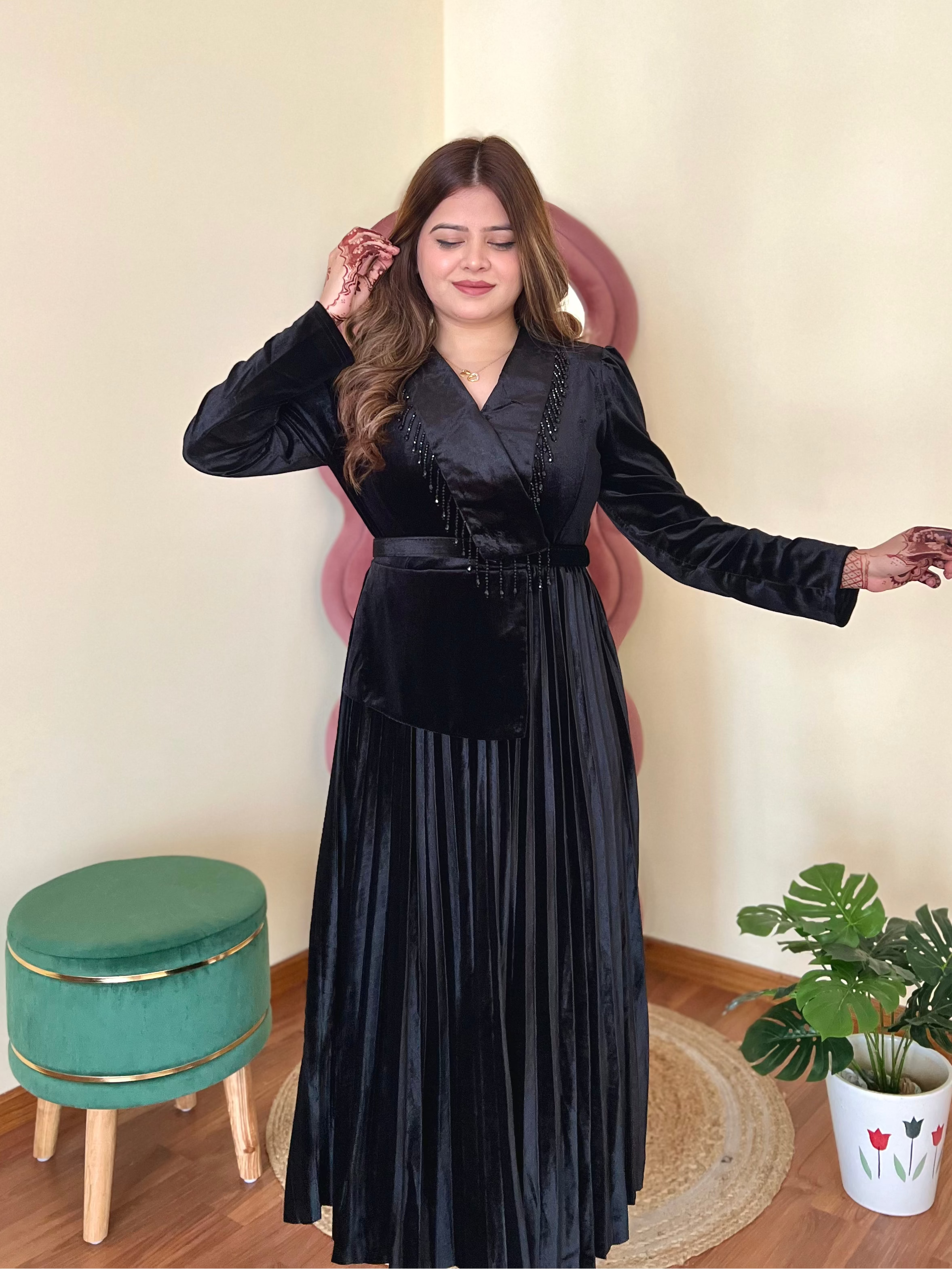 RUBY TASSEL VELVET DRESS