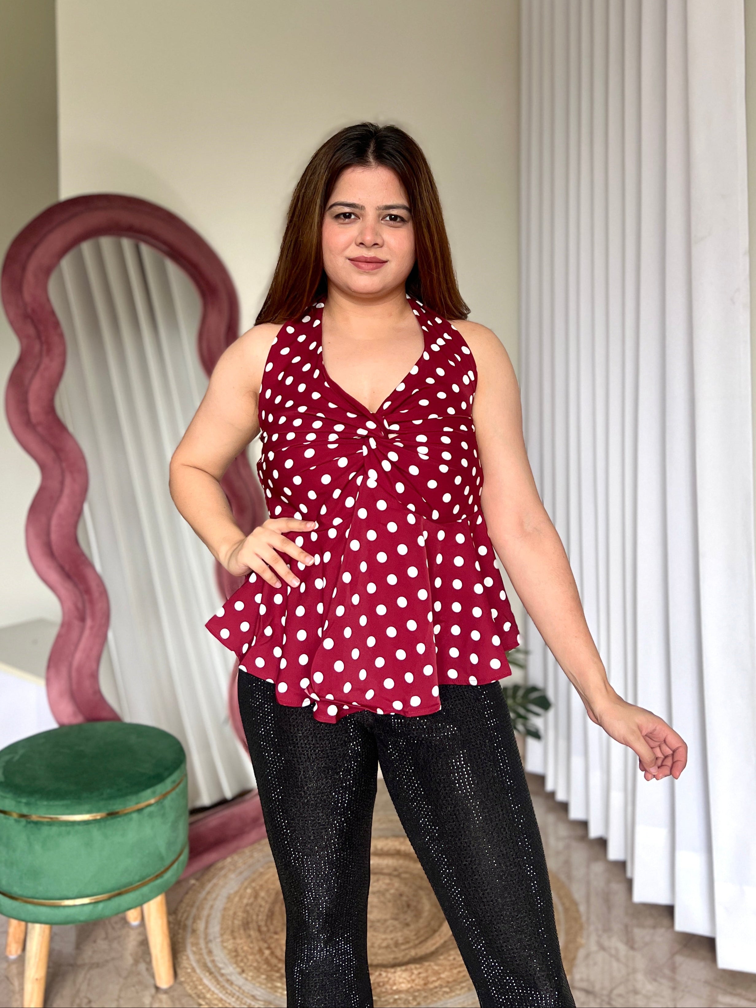 HERMES POLKA HALTER NECK TOP