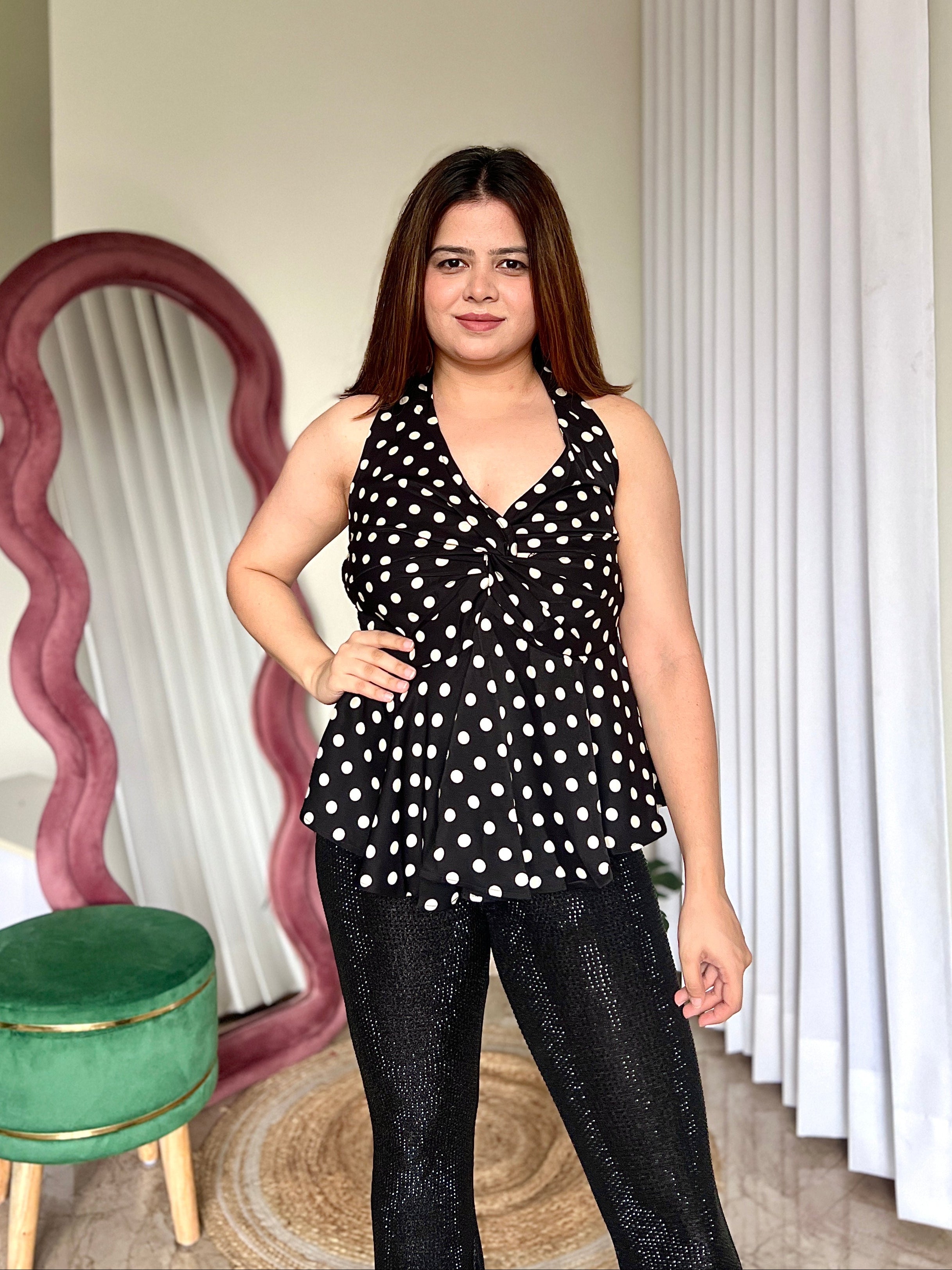 HERMES POLKA HALTER NECK TOP