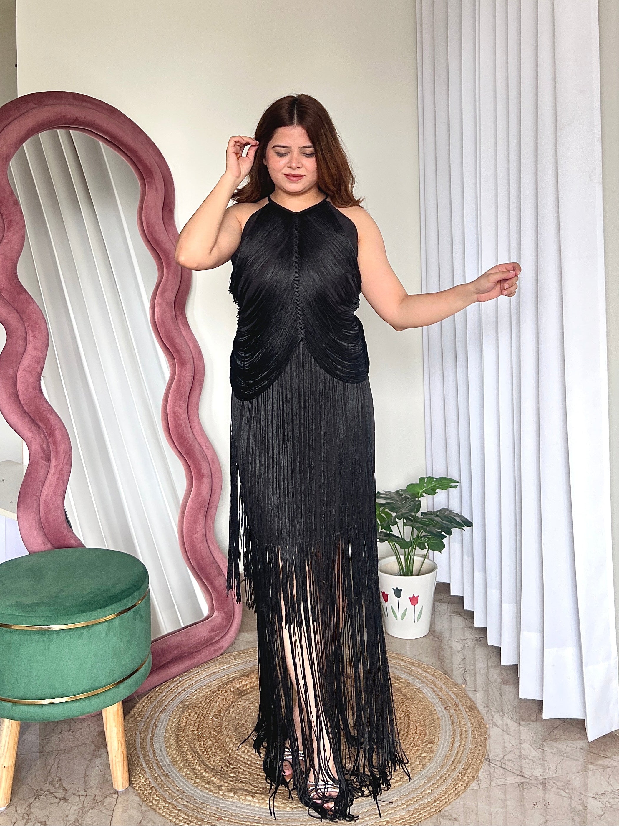 OLIVE FRINGES DRESS