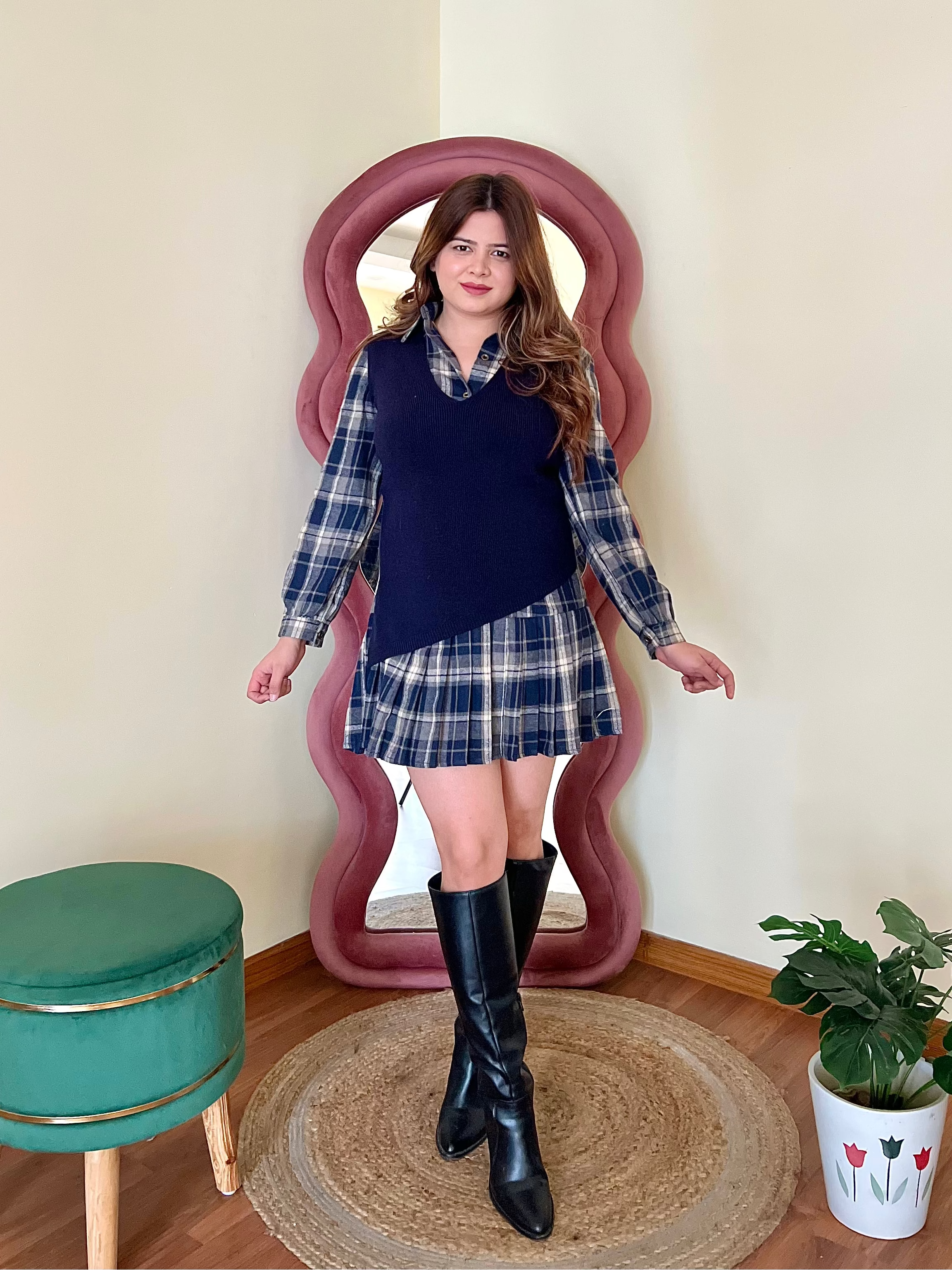 PIPER CHEQUERED SWEATER DRESS