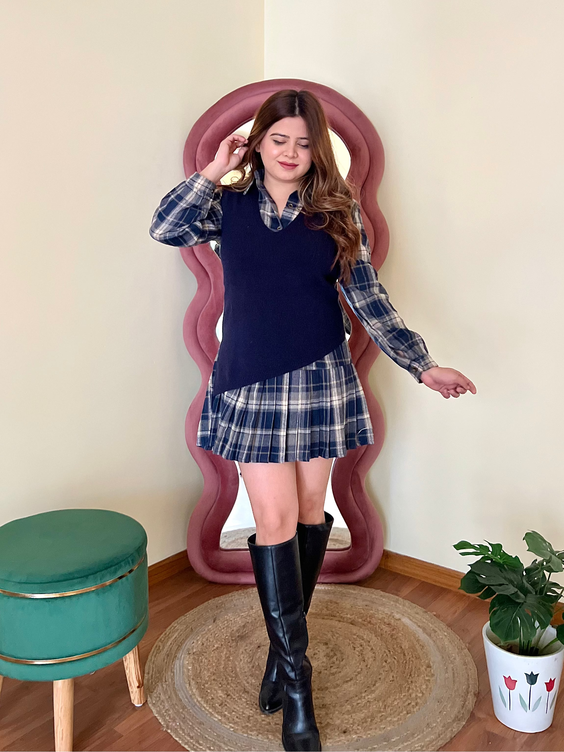 PIPER CHEQUERED SWEATER DRESS