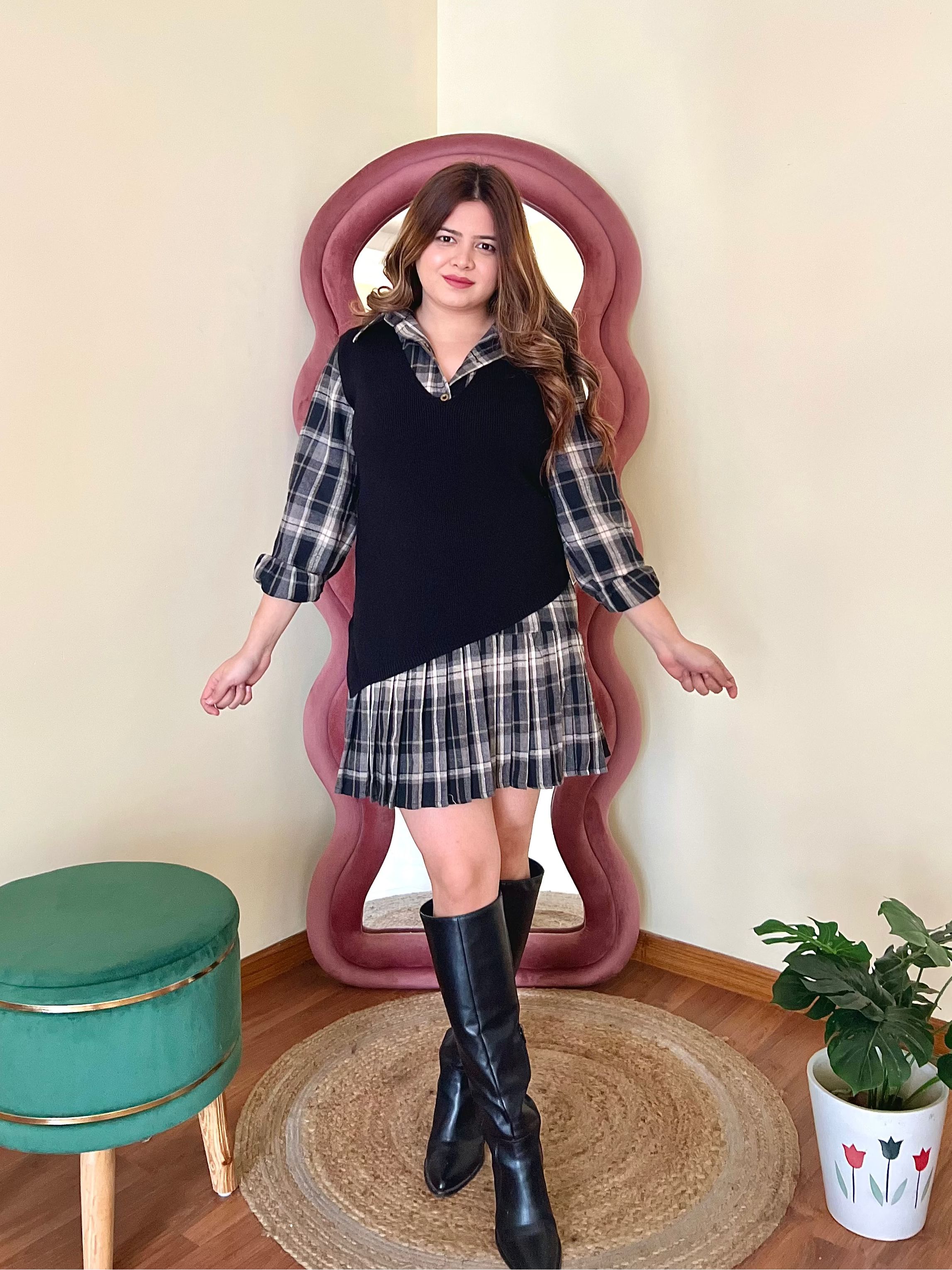 PIPER CHEQUERED SWEATER DRESS