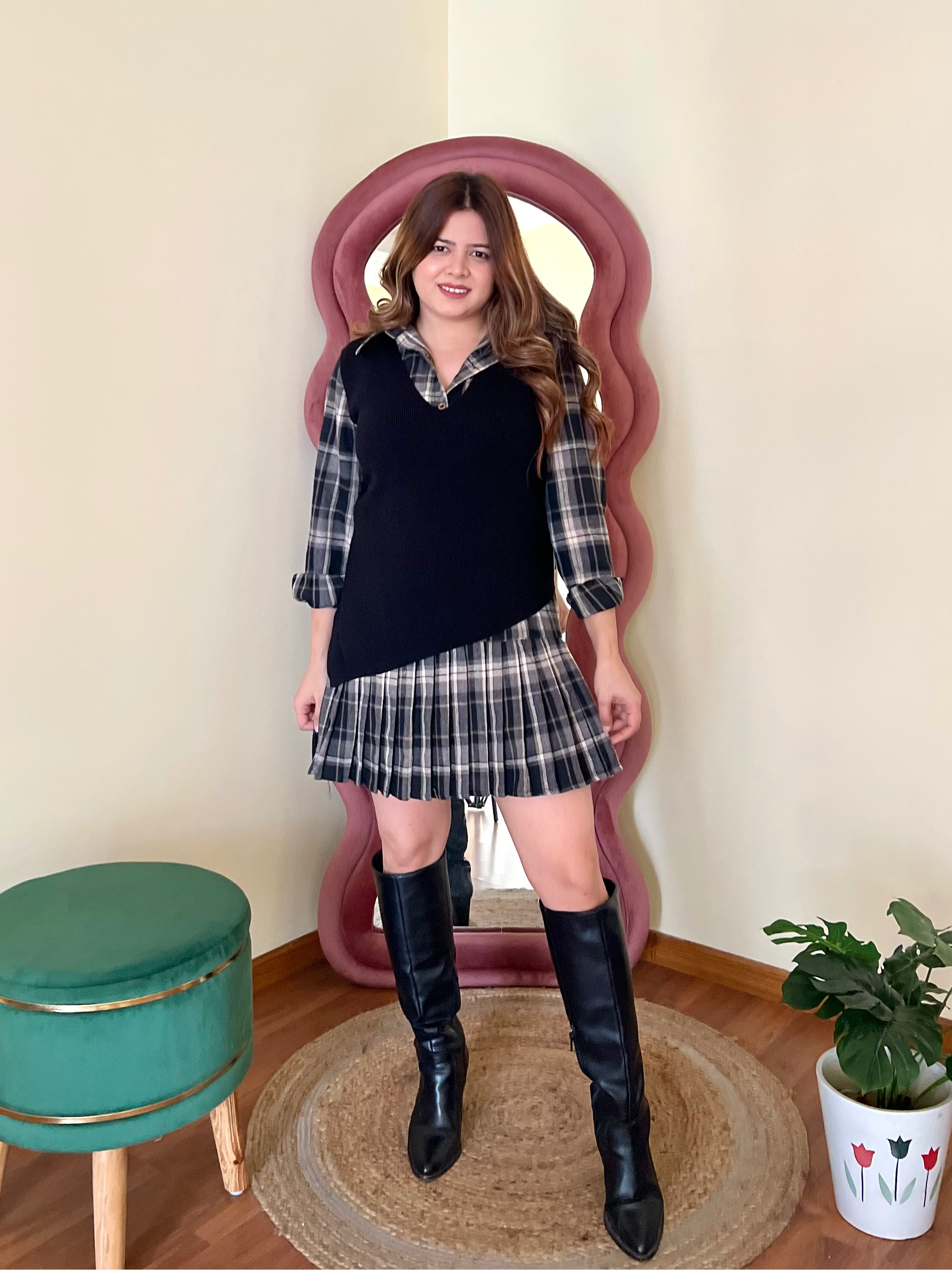 PIPER CHEQUERED SWEATER DRESS