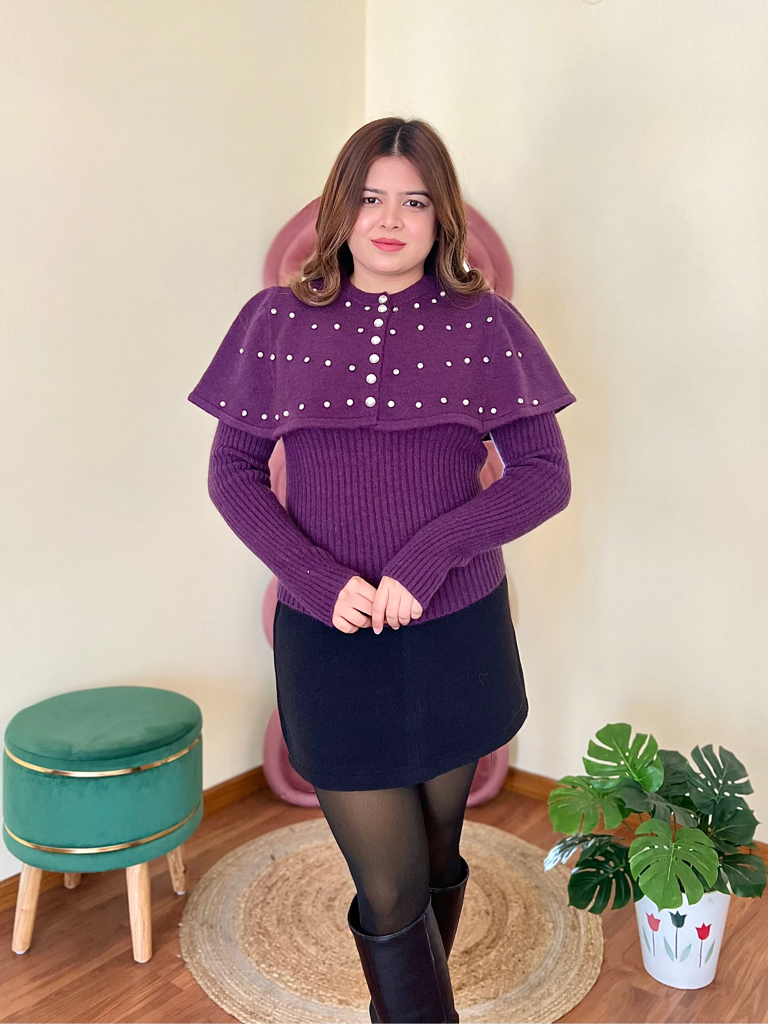 NICOLA PEARL CAPE SWEATER