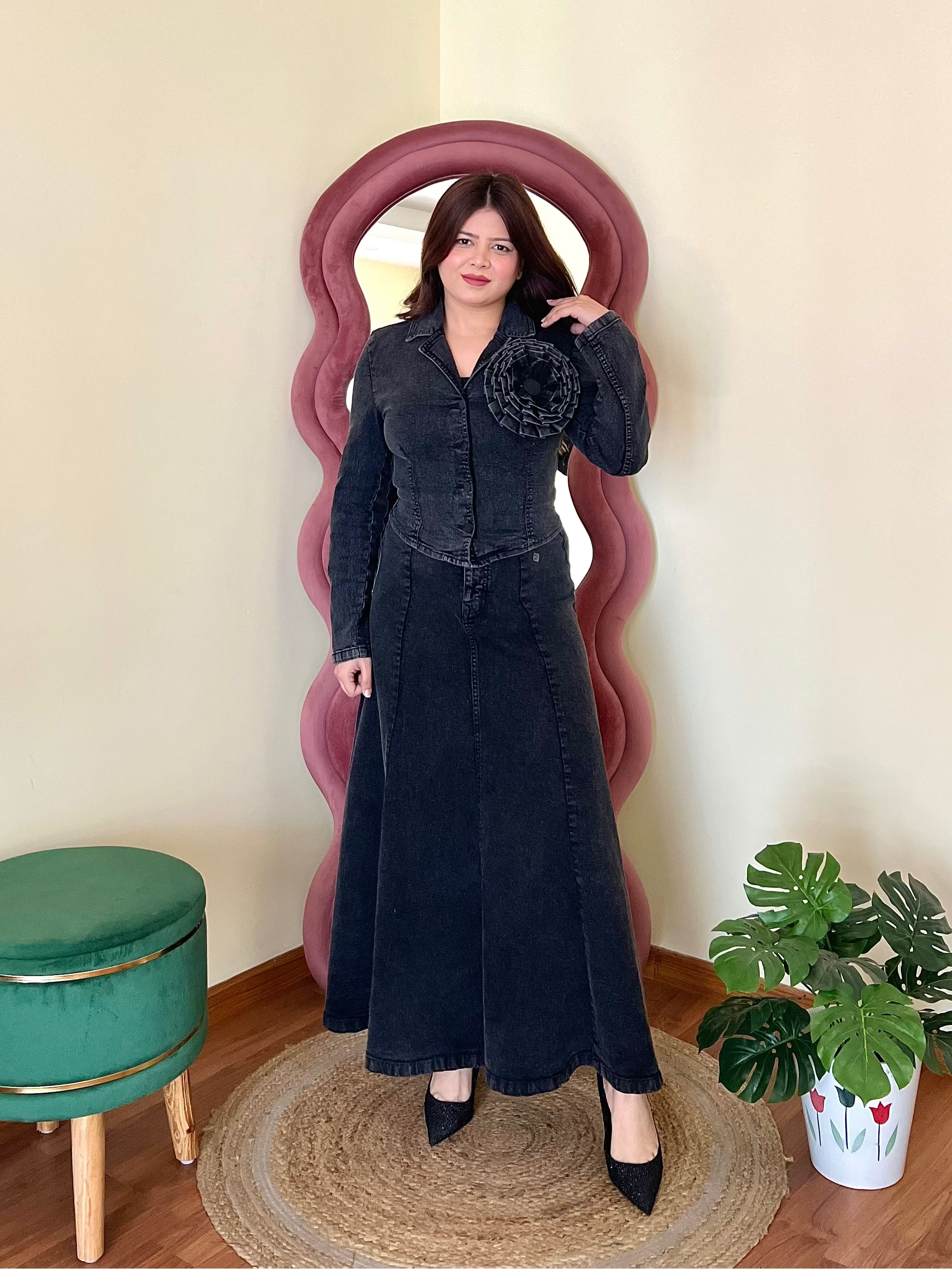 VERO DENIM SKIRT SET