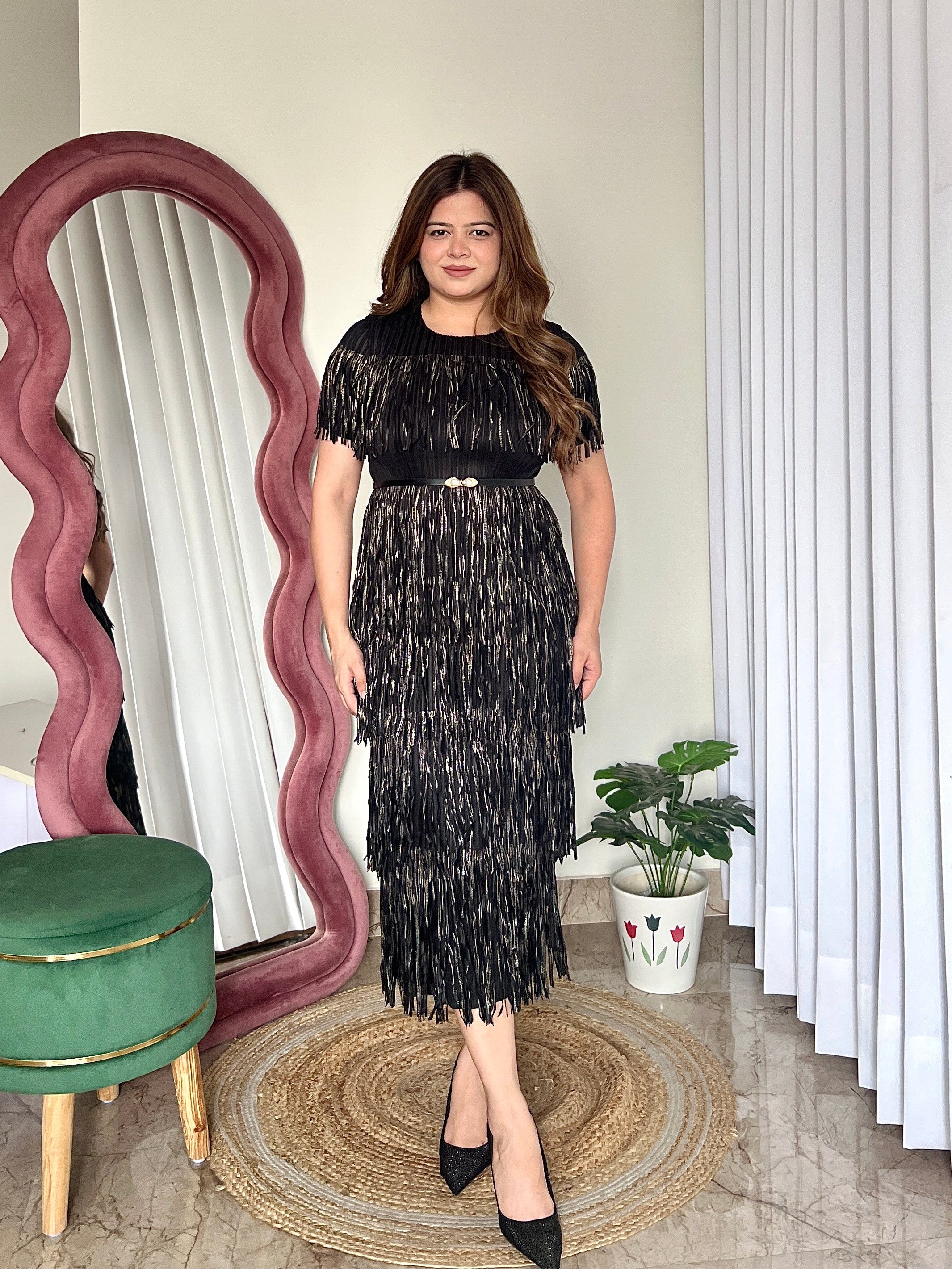 MILEY FRINGES PLEATED DRESS