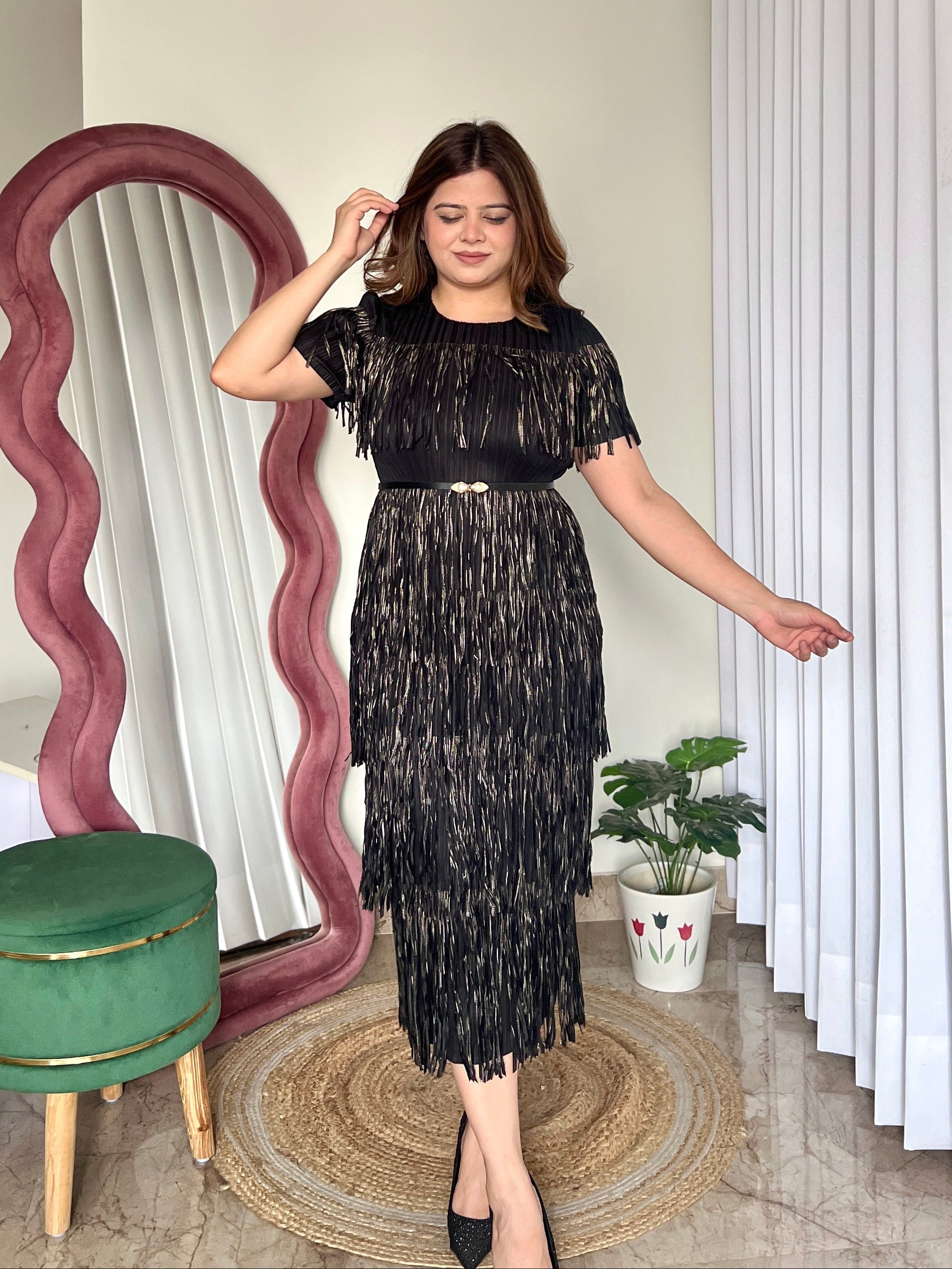MILEY FRINGES PLEATED DRESS