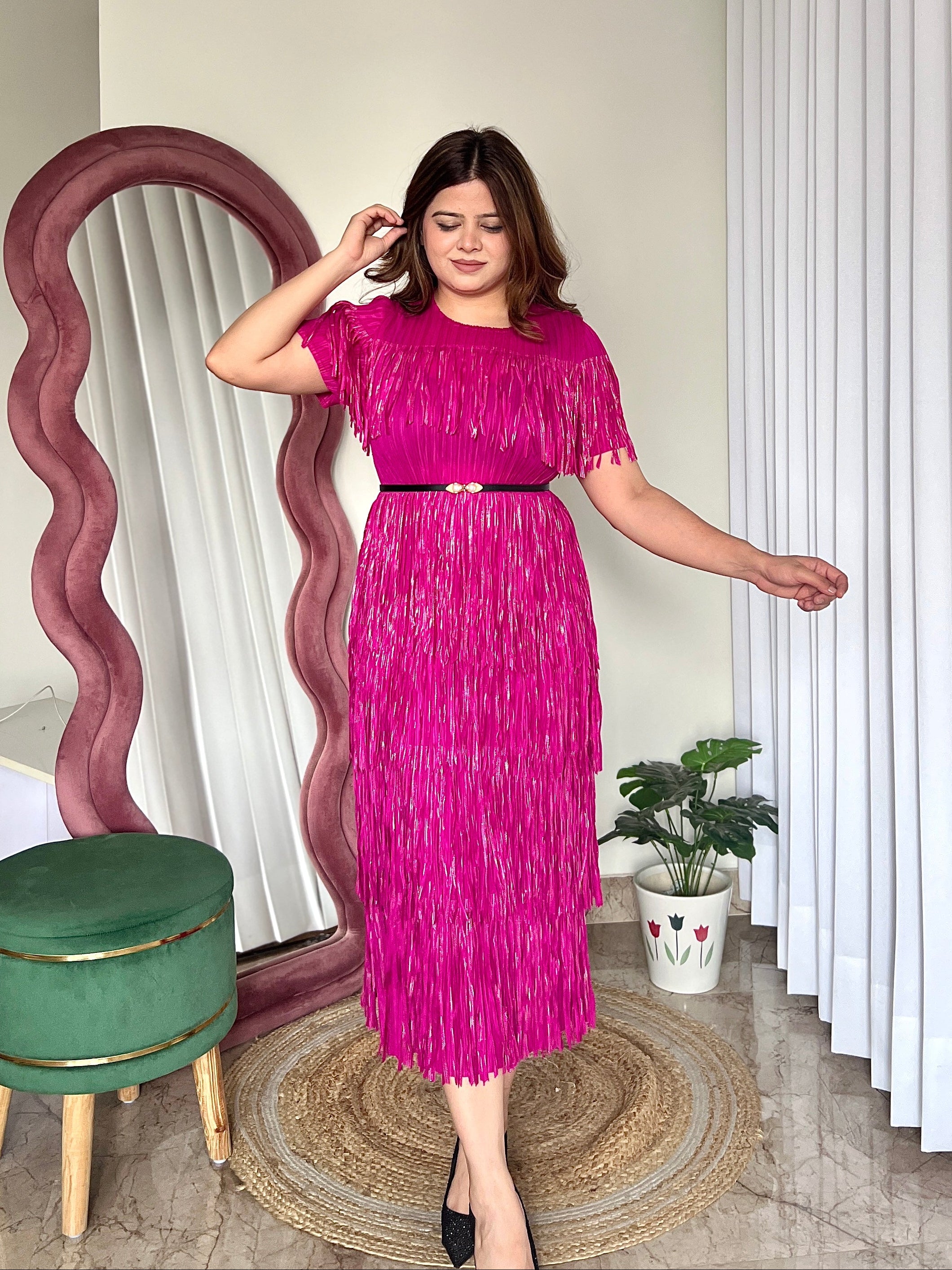 MILEY FRINGES PLEATED DRESS