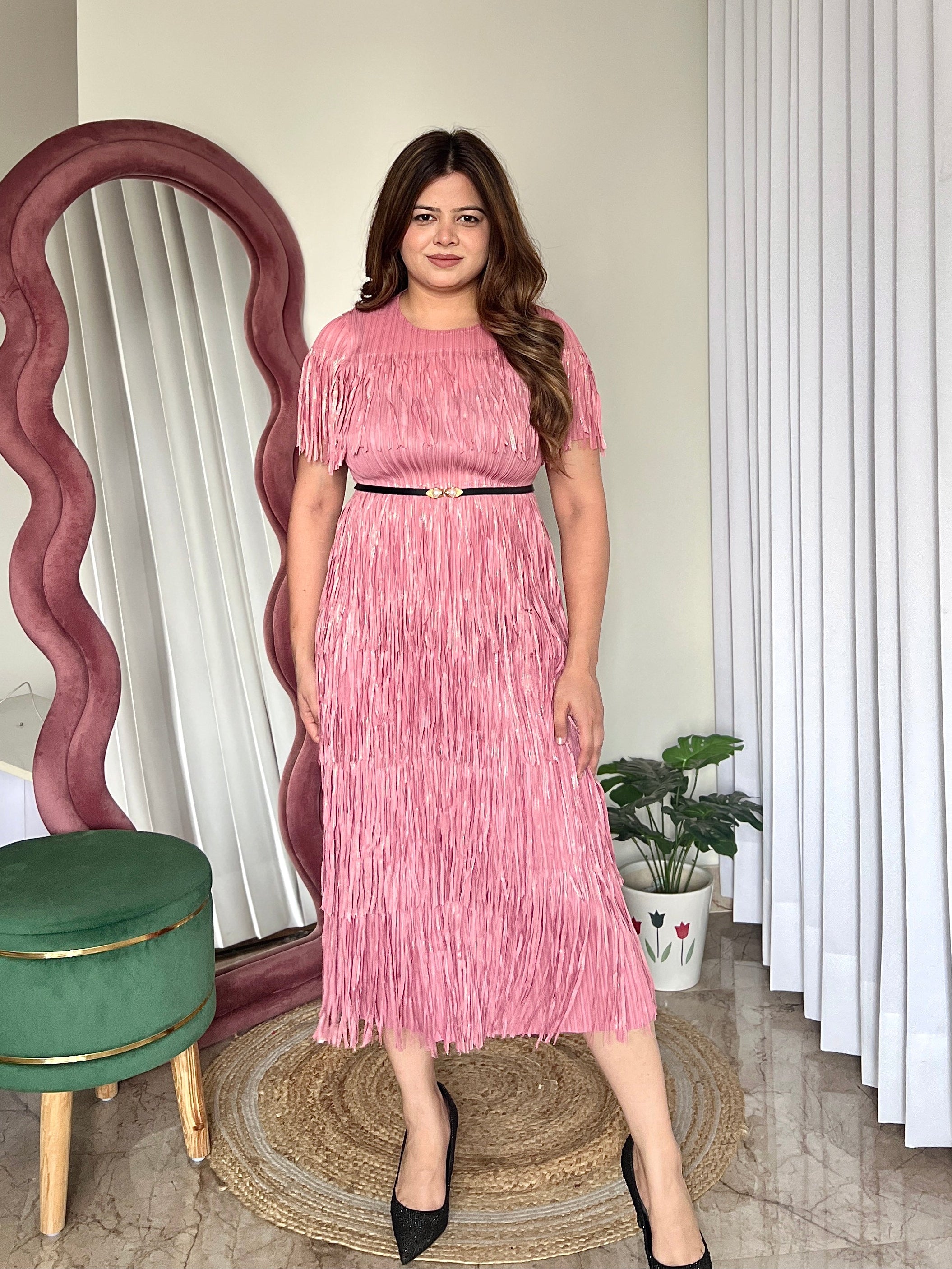 MILEY FRINGES PLEATED DRESS