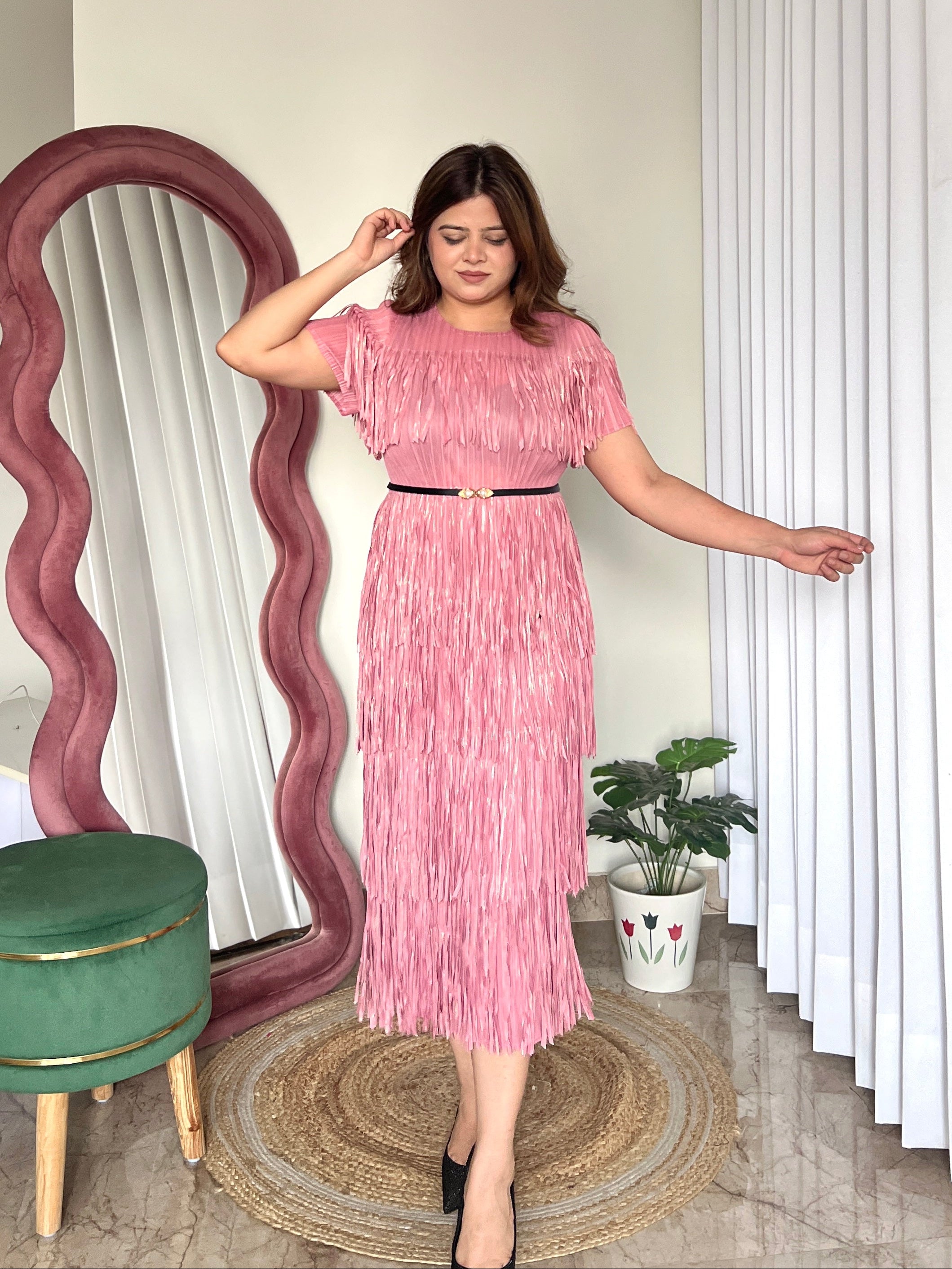 MILEY FRINGES PLEATED DRESS