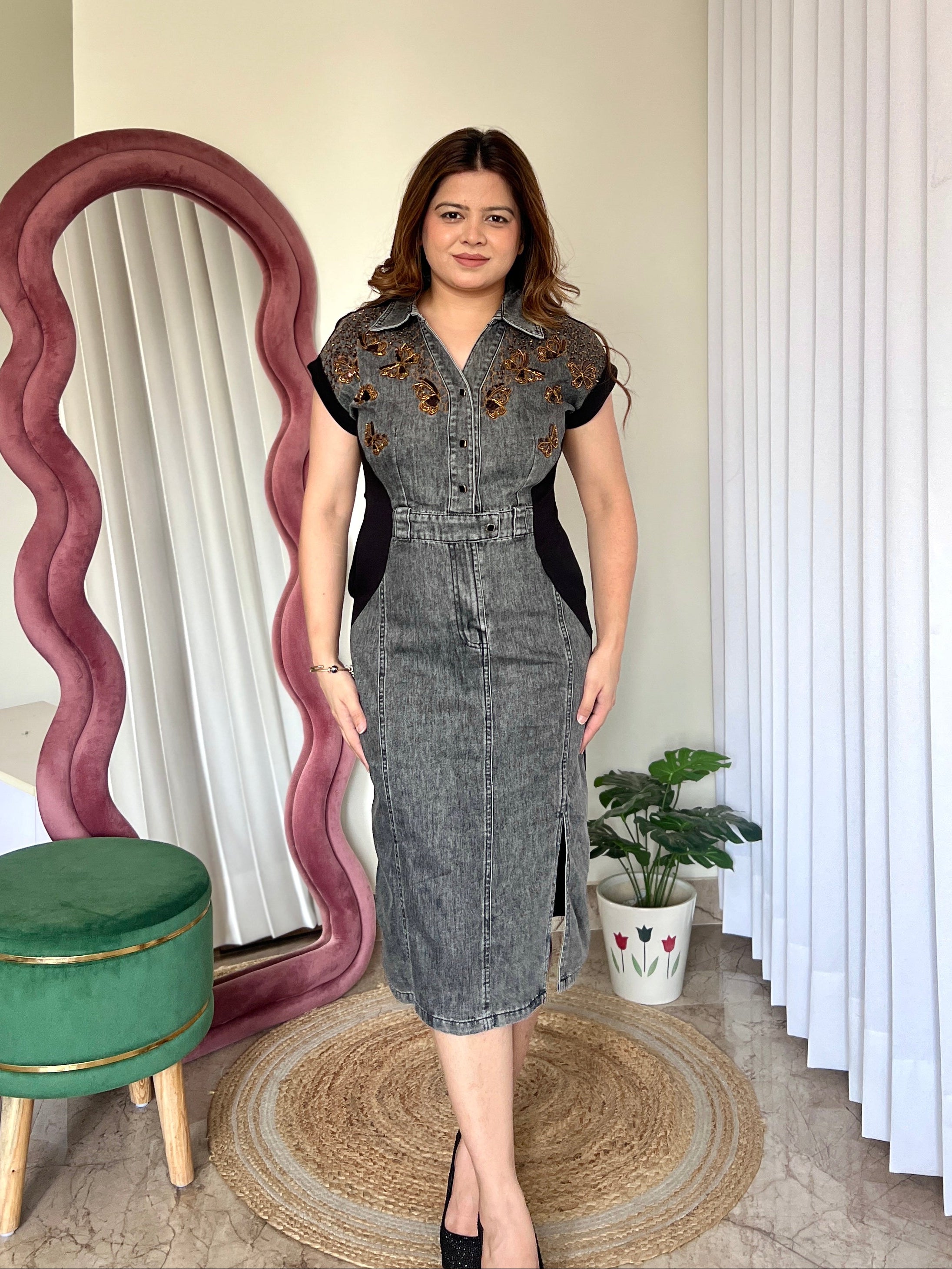 VERA BUTTERFLY DENIM DRESS