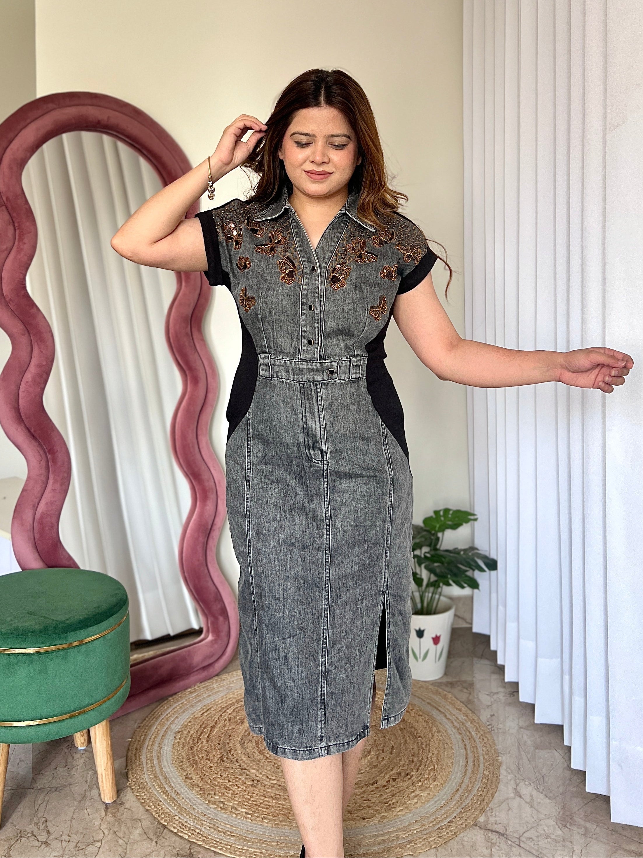 VERA BUTTERFLY DENIM DRESS