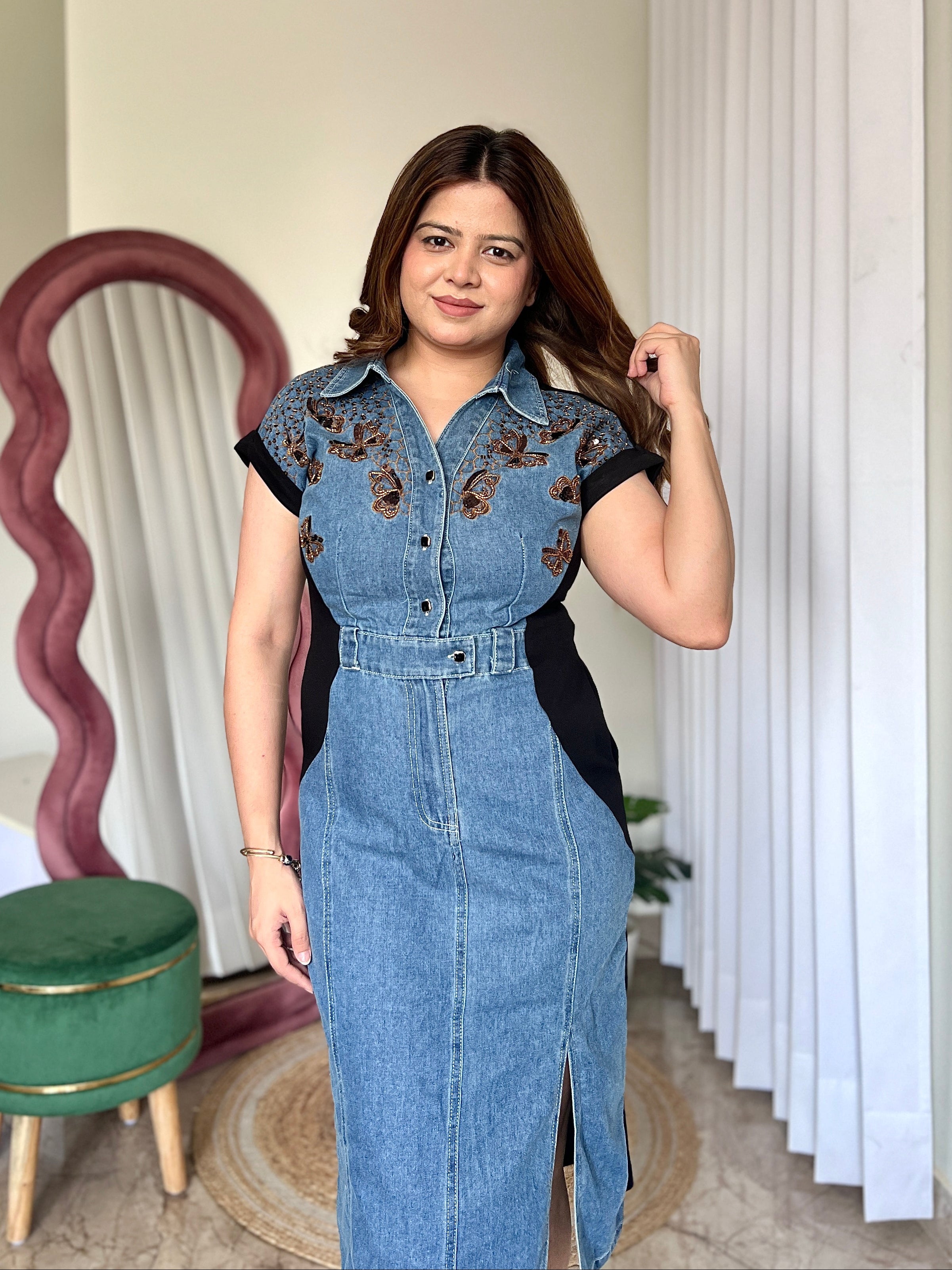 VERA BUTTERFLY DENIM DRESS