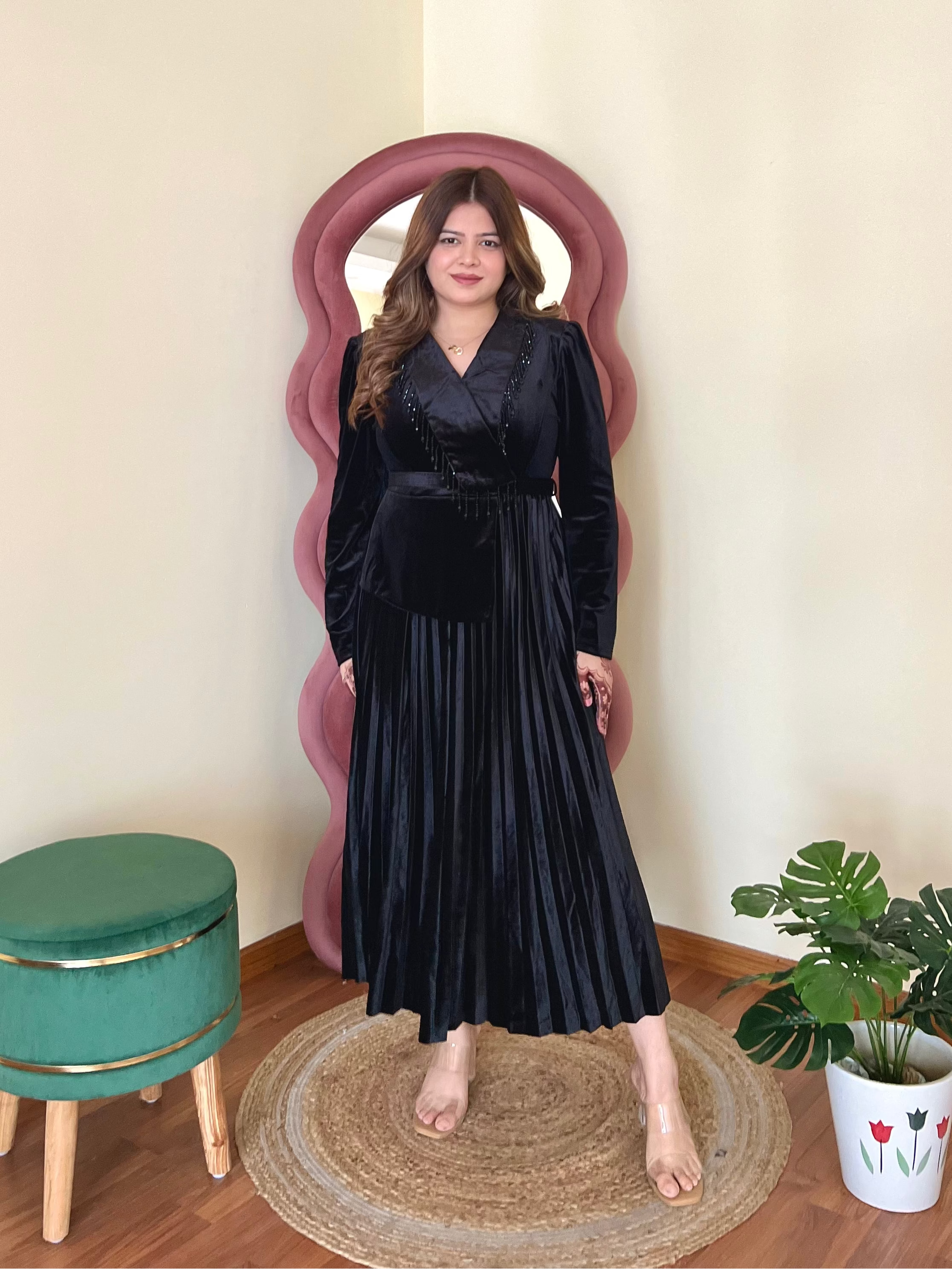 RUBY TASSEL VELVET DRESS