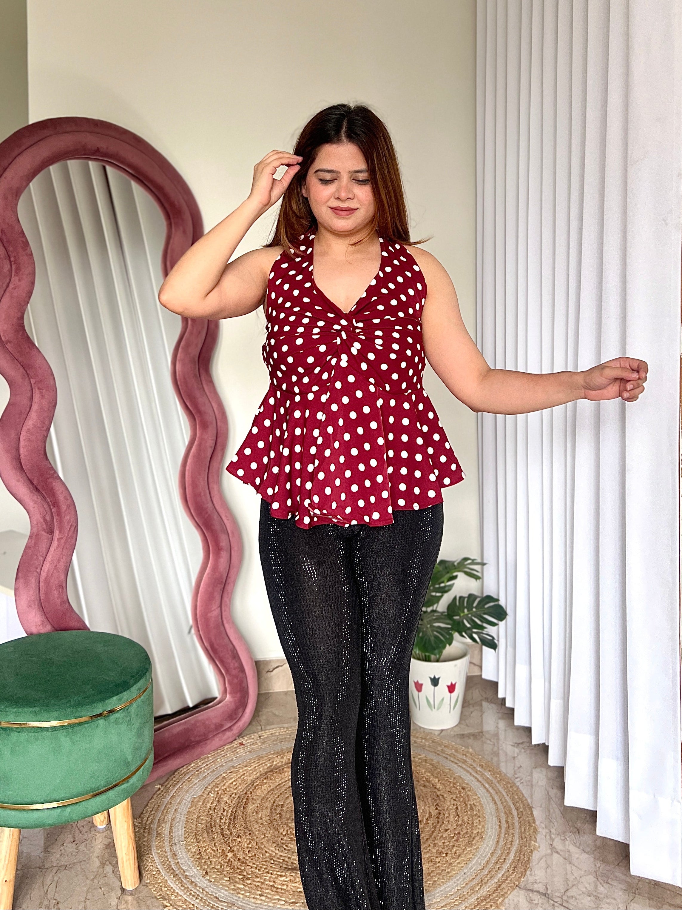 HERMES POLKA HALTER NECK TOP