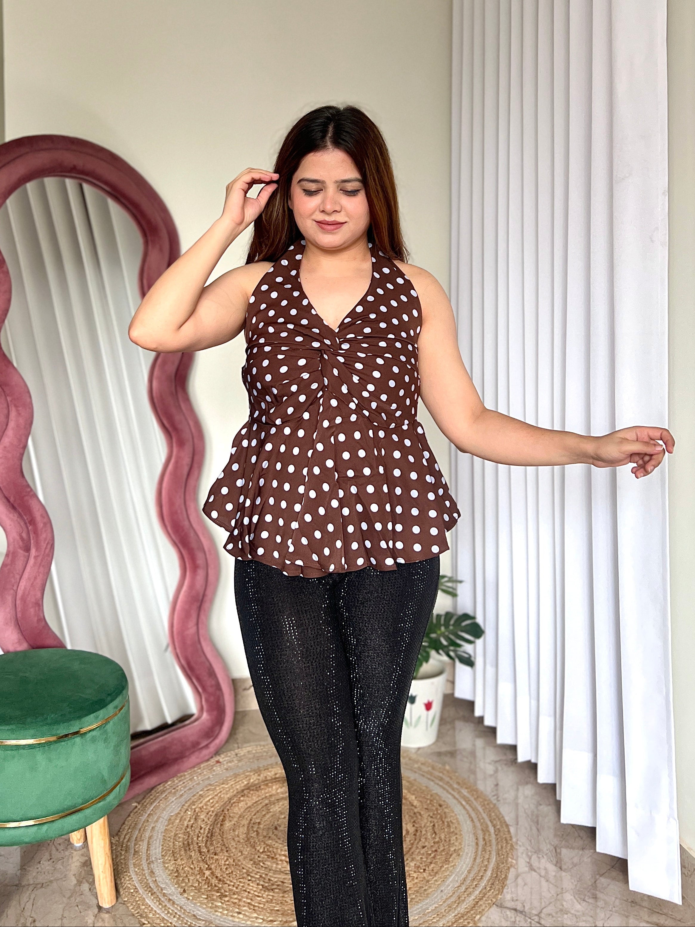 HERMES POLKA HALTER NECK TOP