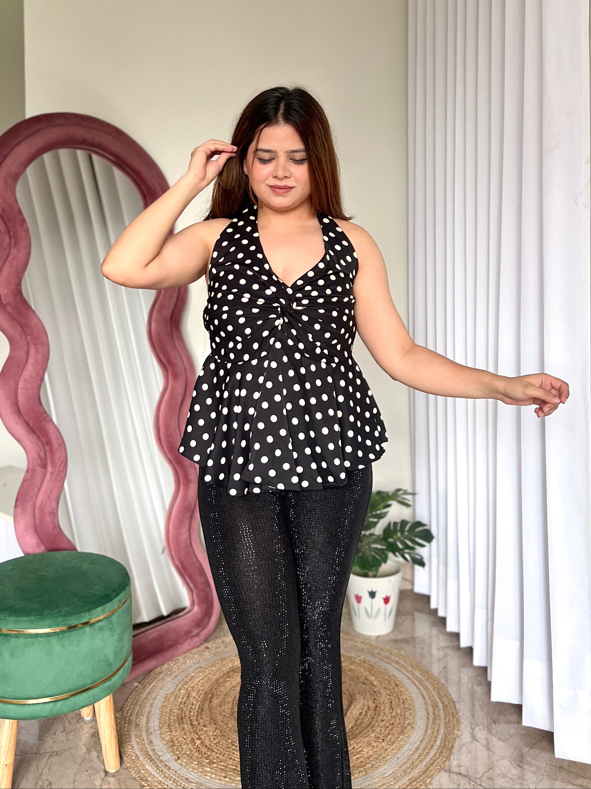 HERMES POLKA HALTER NECK TOP