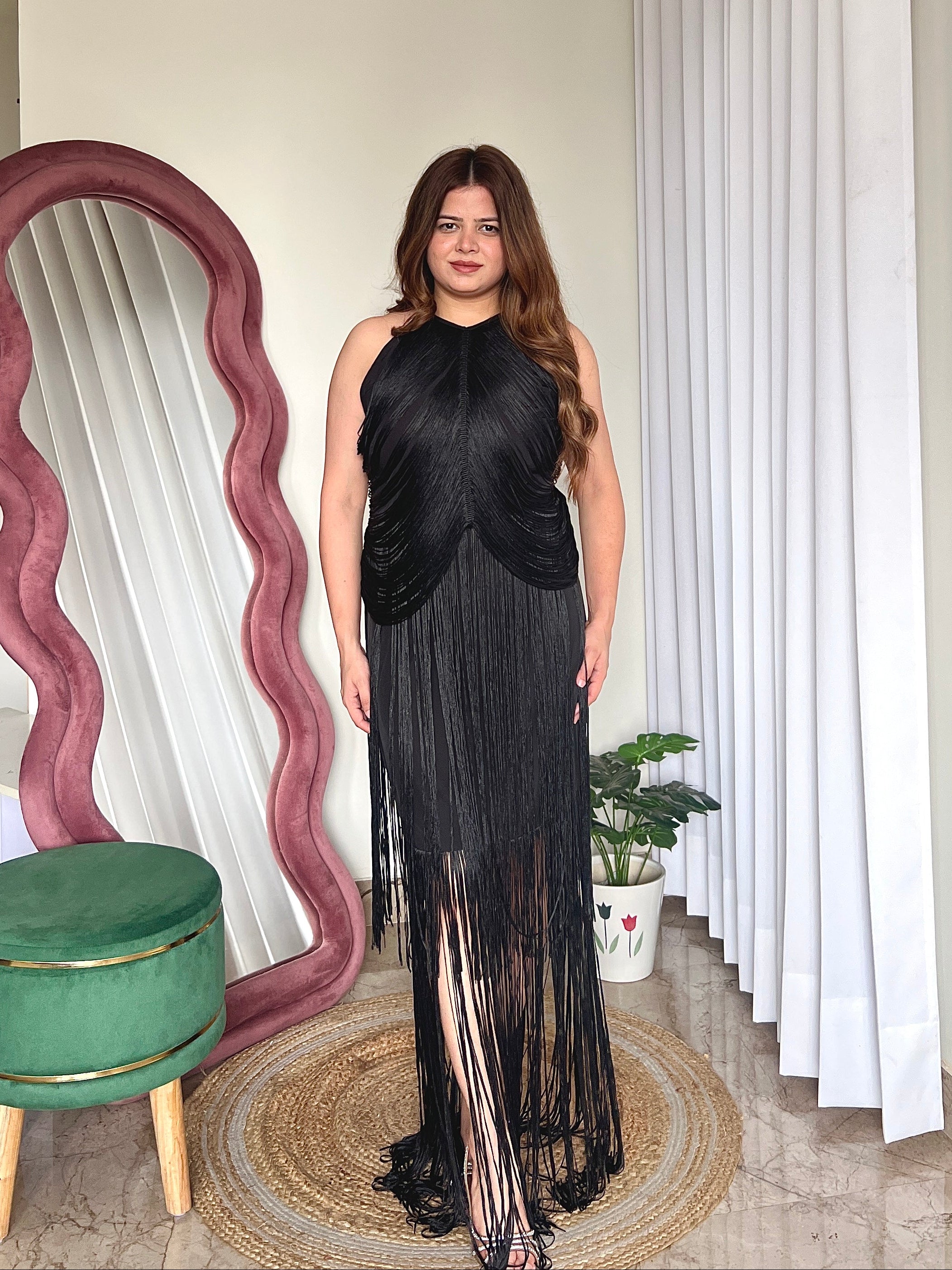 OLIVE FRINGES DRESS