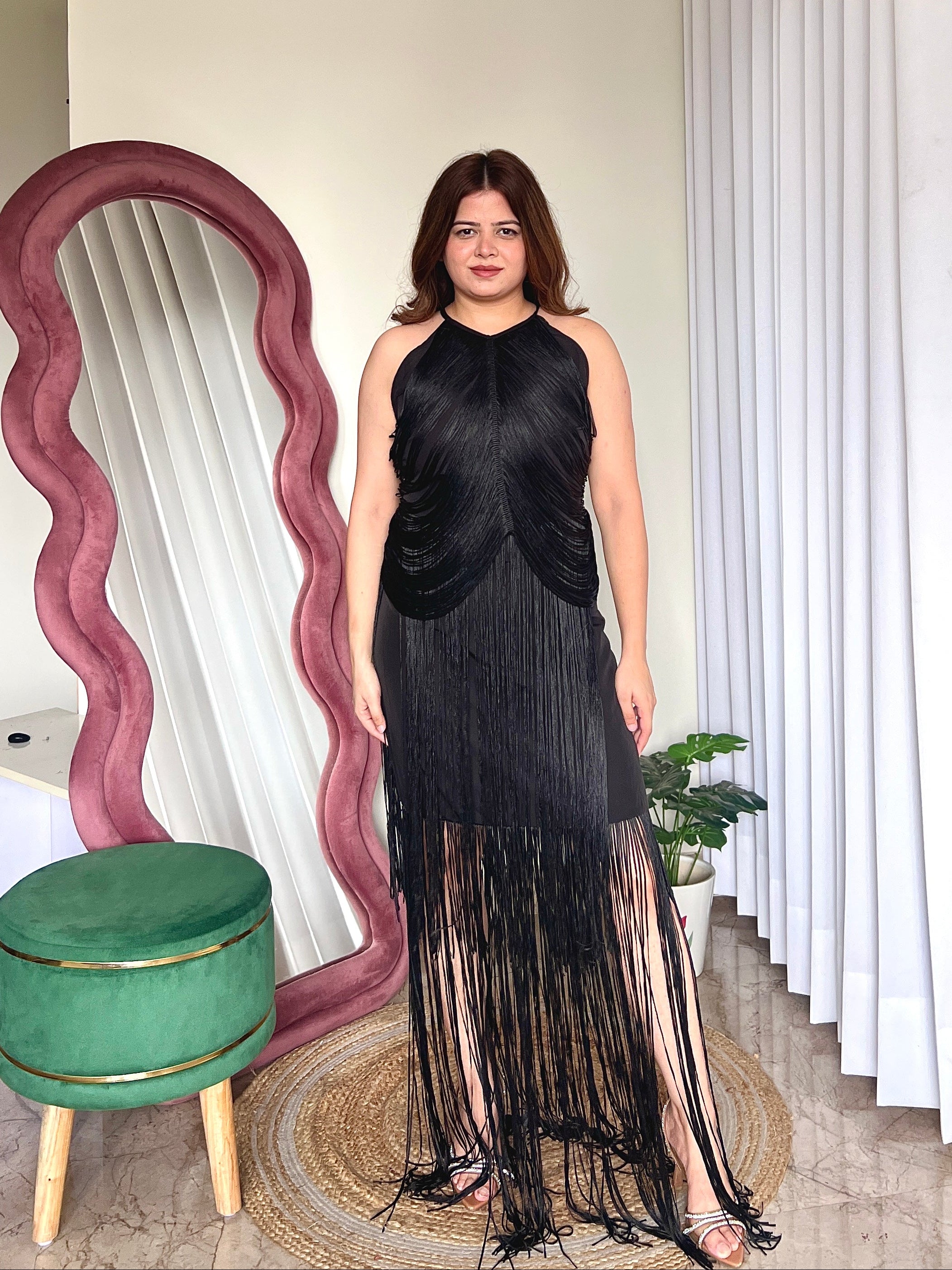 OLIVE FRINGES DRESS