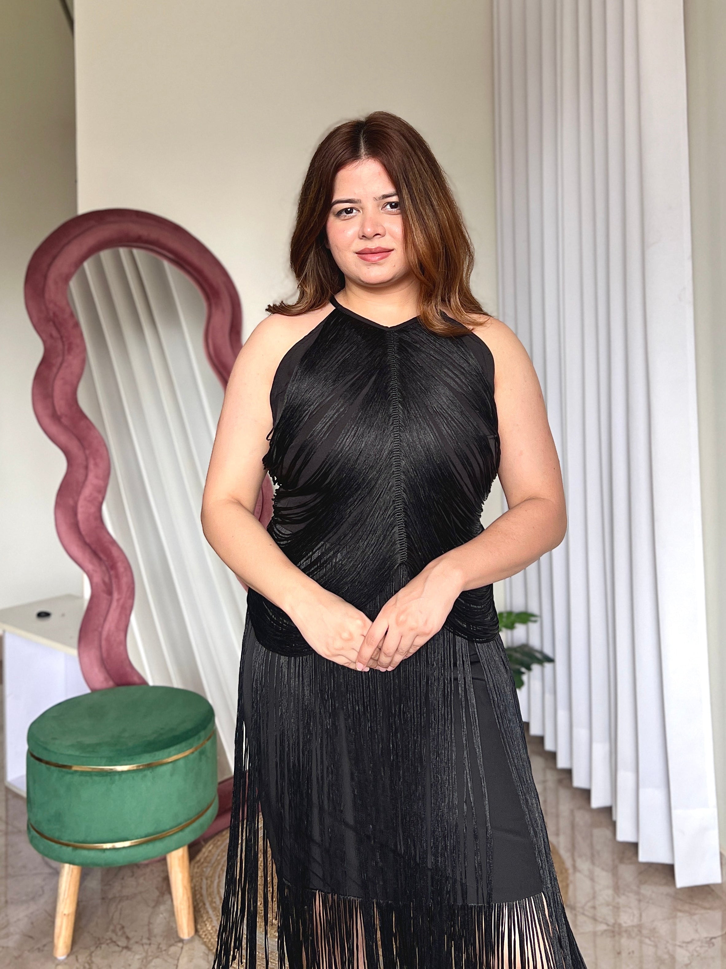 OLIVE FRINGES DRESS