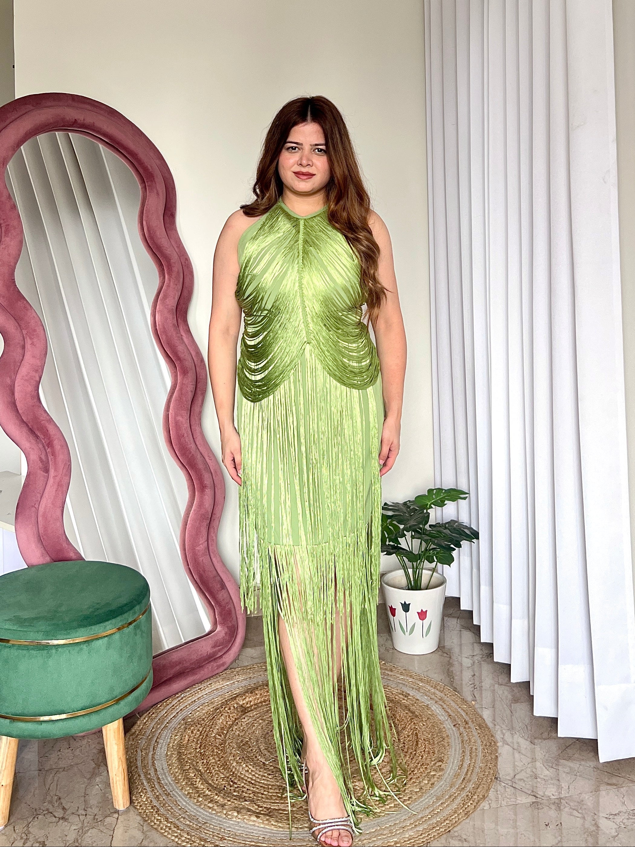 OLIVE FRINGES DRESS