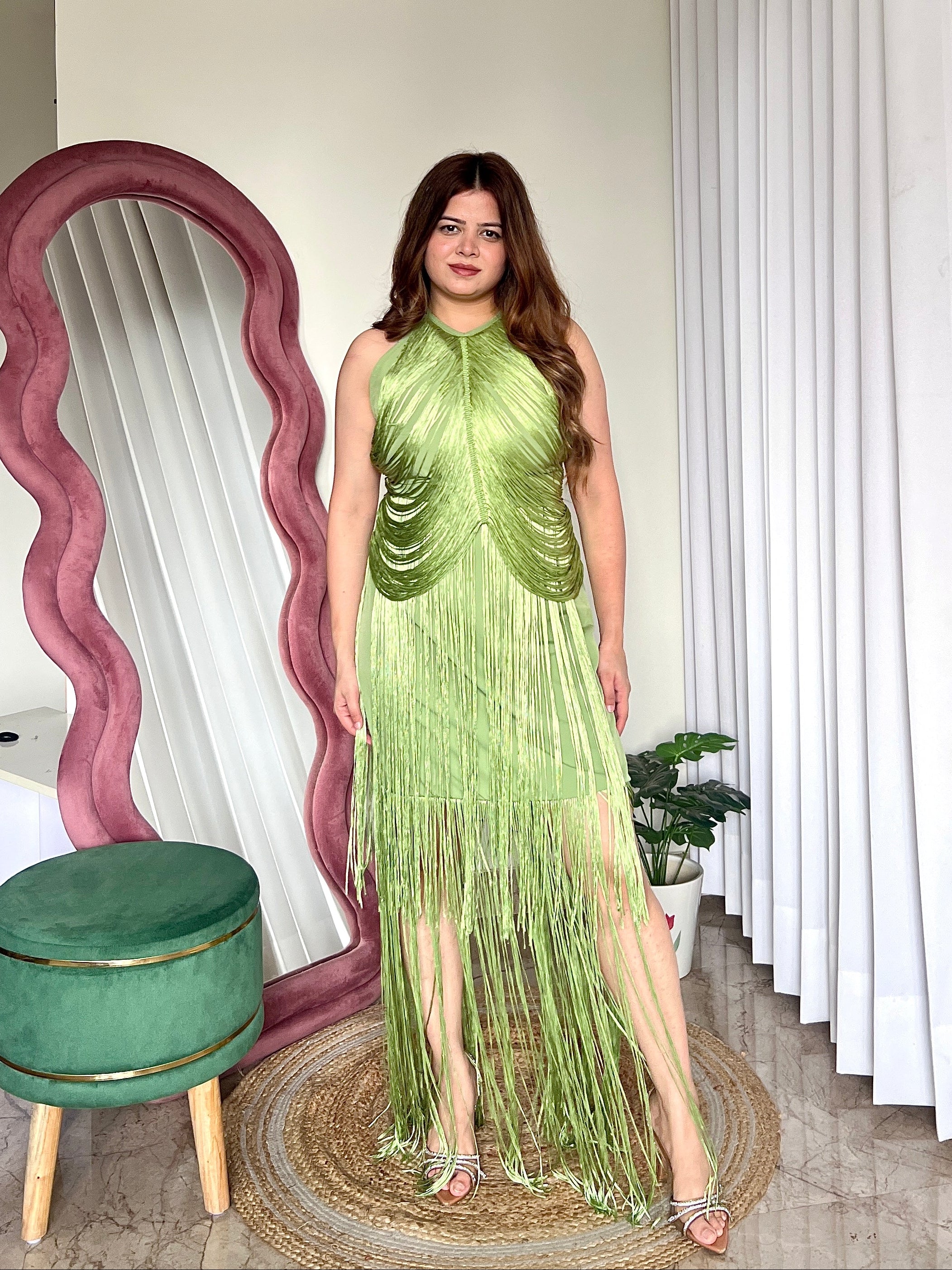 OLIVE FRINGES DRESS
