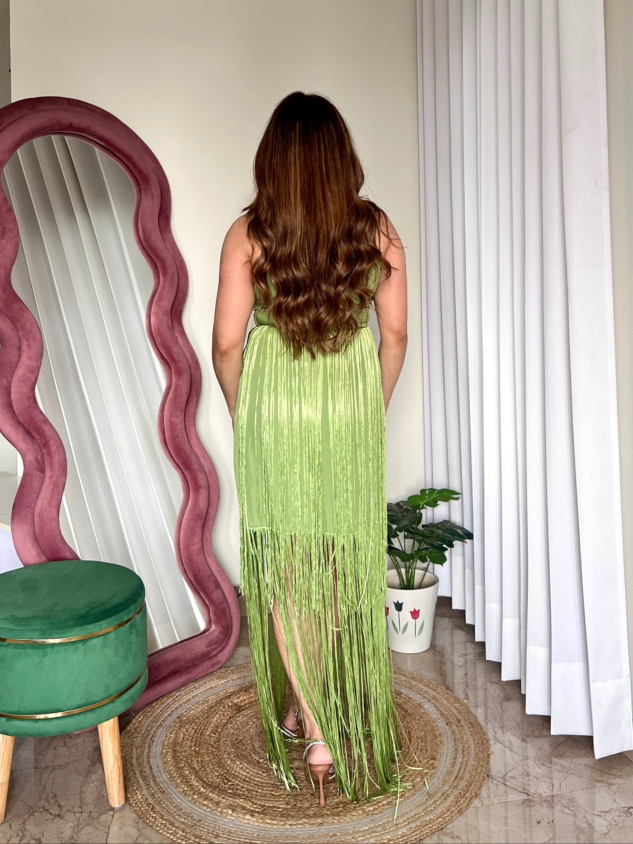 OLIVE FRINGES DRESS