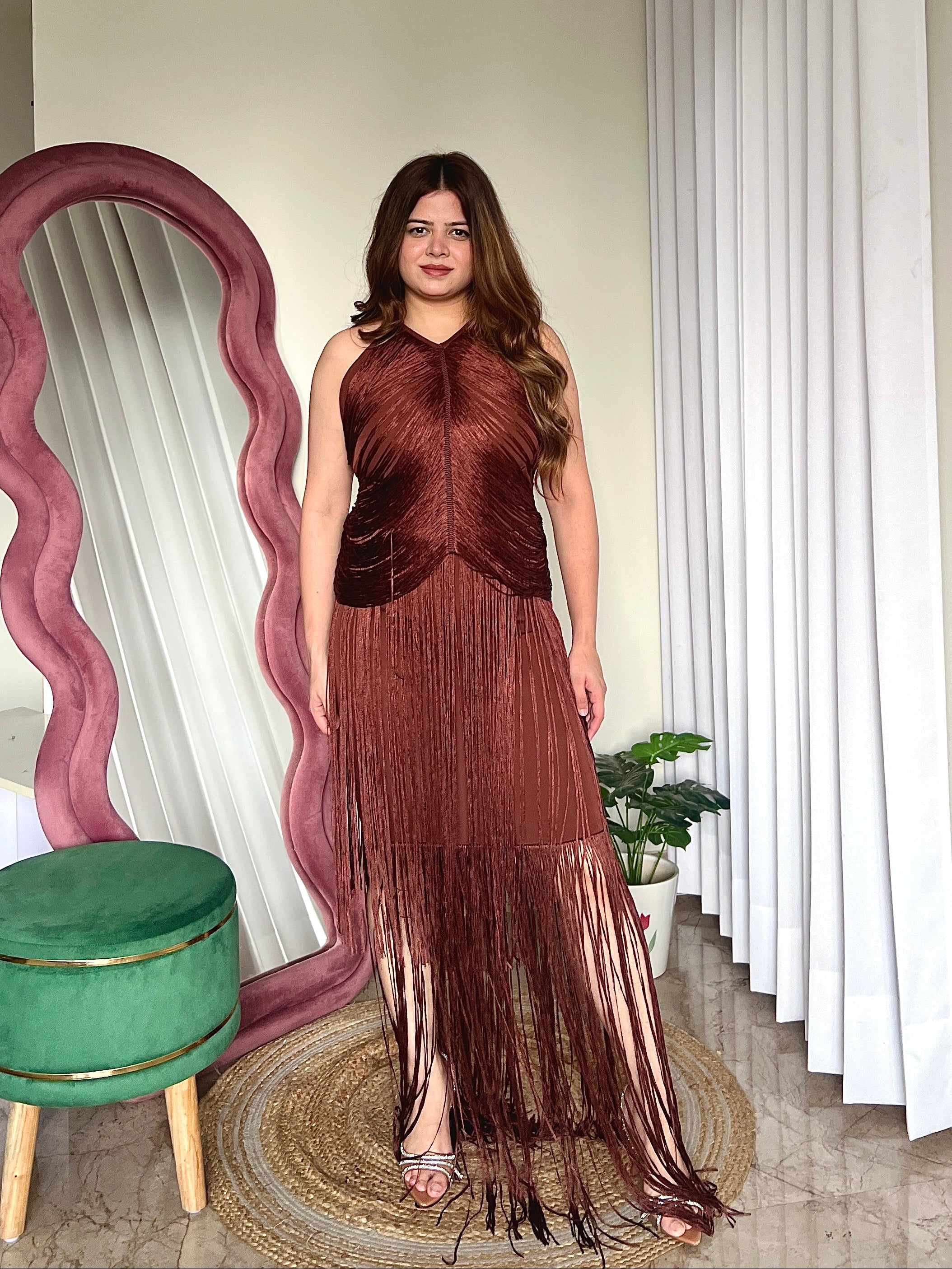 OLIVE FRINGES DRESS