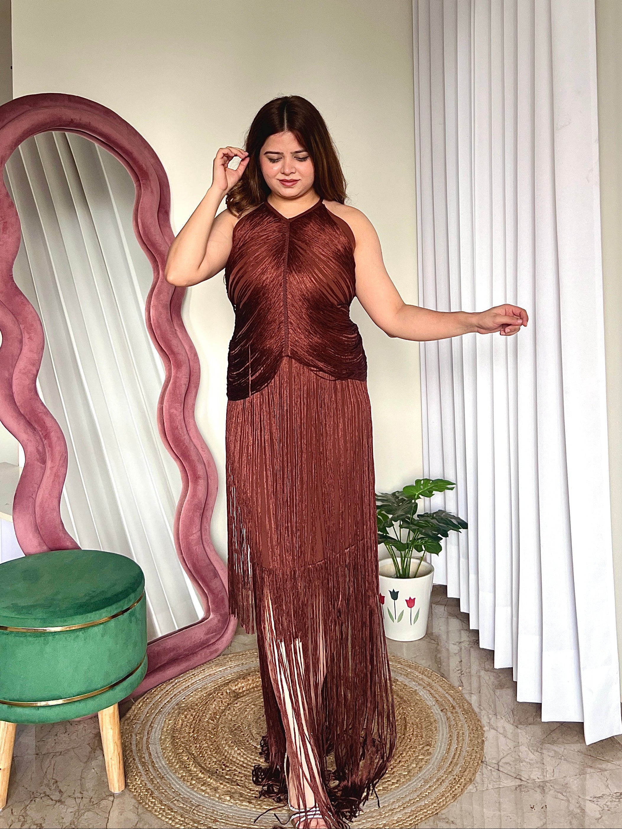 OLIVE FRINGES DRESS
