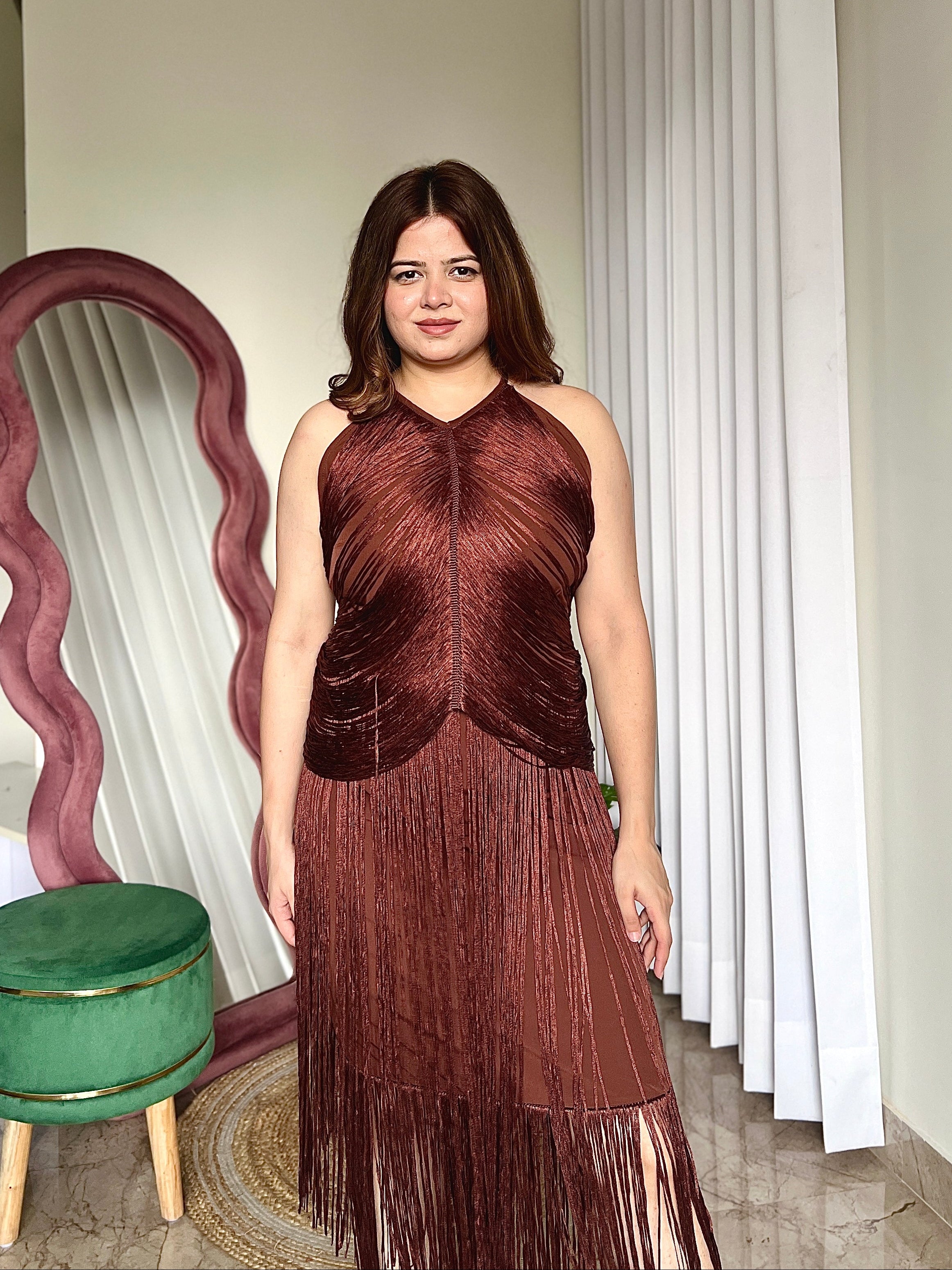 OLIVE FRINGES DRESS