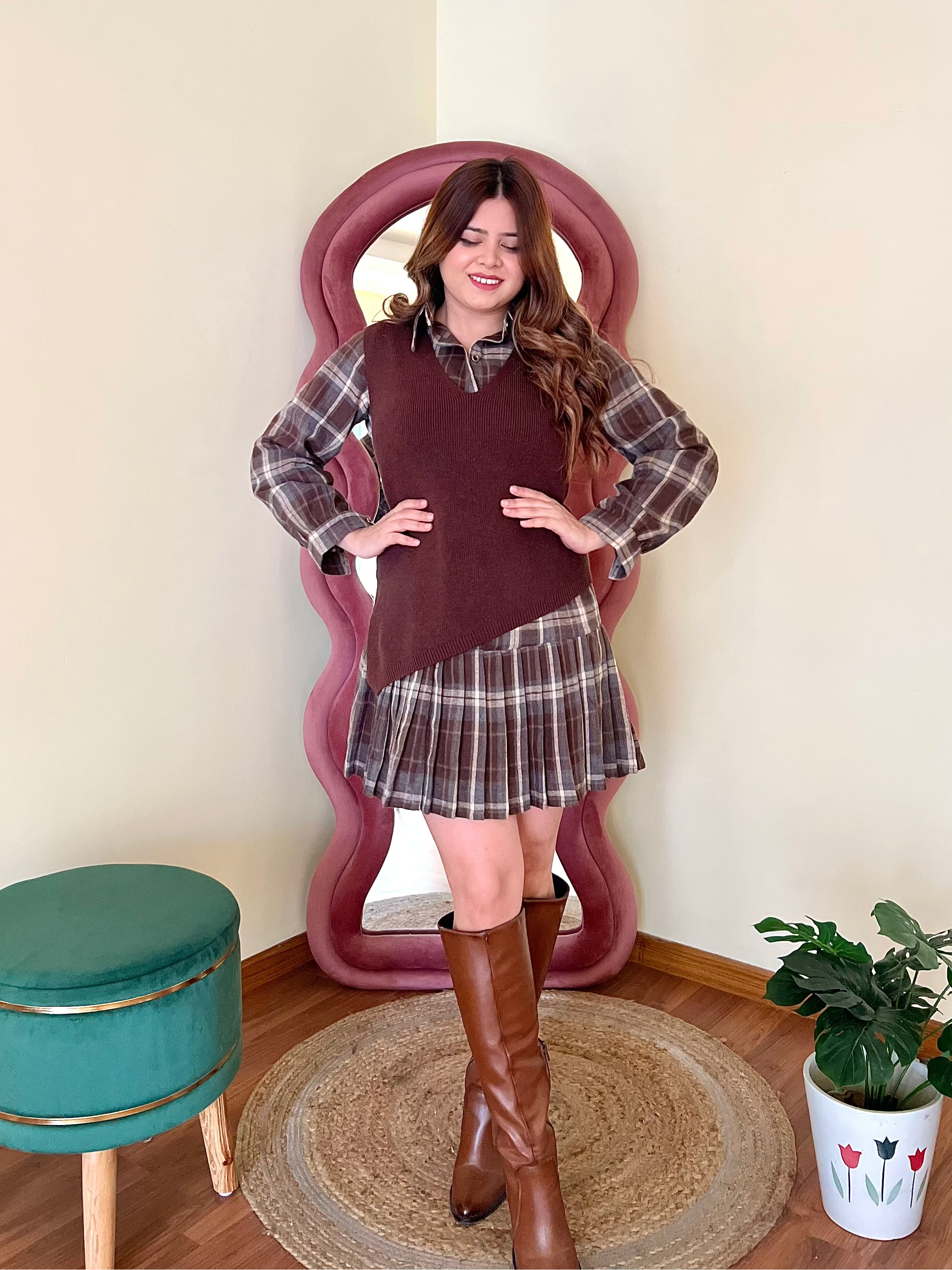 PIPER CHEQUERED SWEATER DRESS