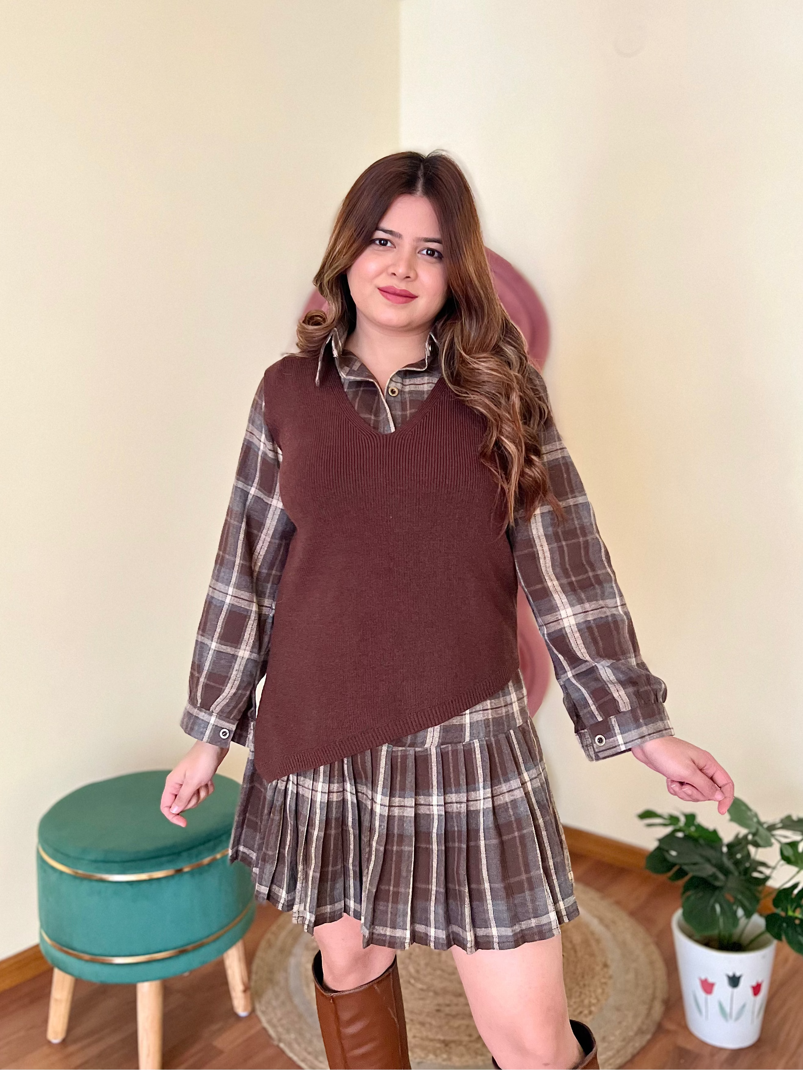 PIPER CHEQUERED SWEATER DRESS