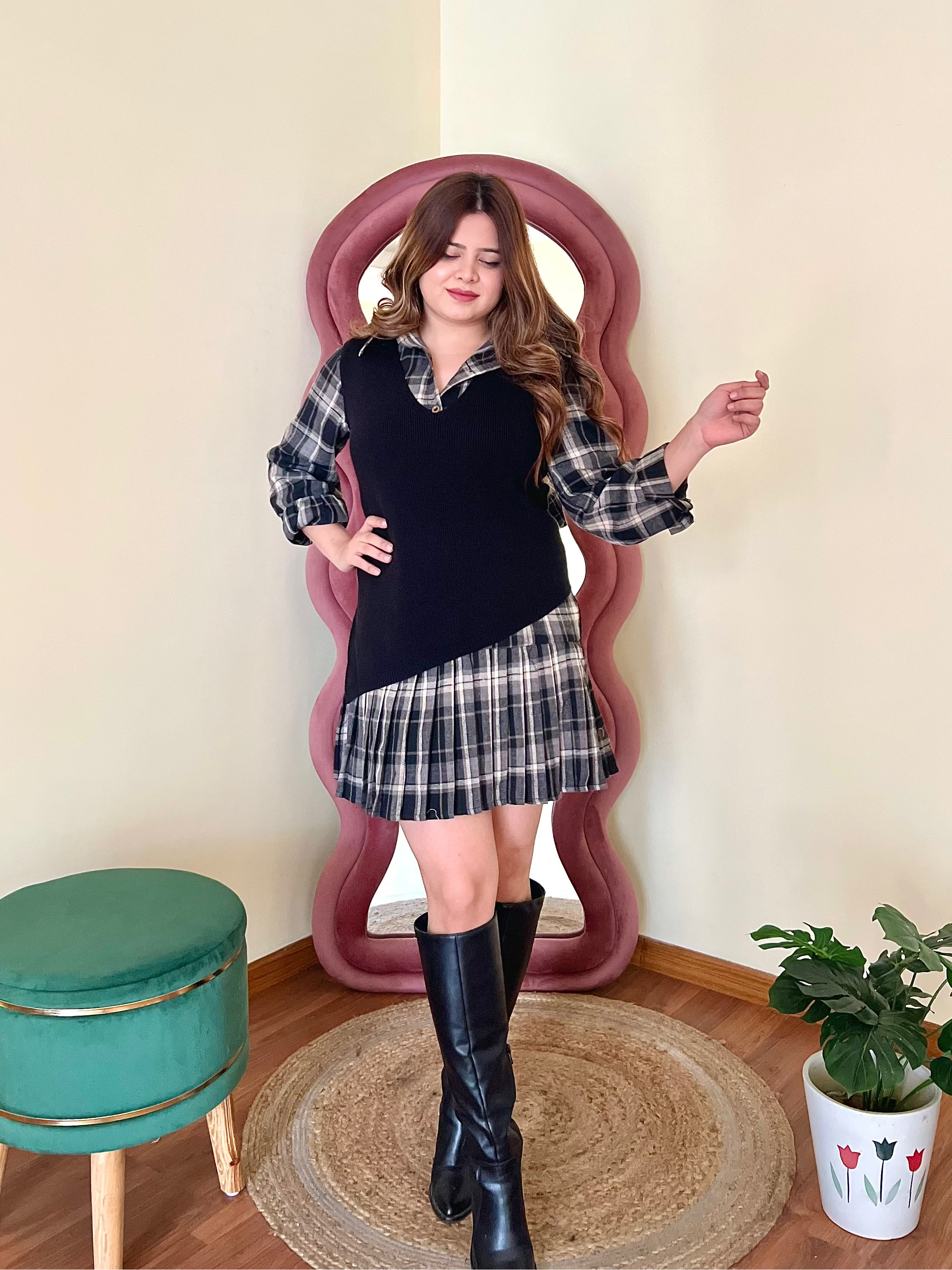 PIPER CHEQUERED SWEATER DRESS