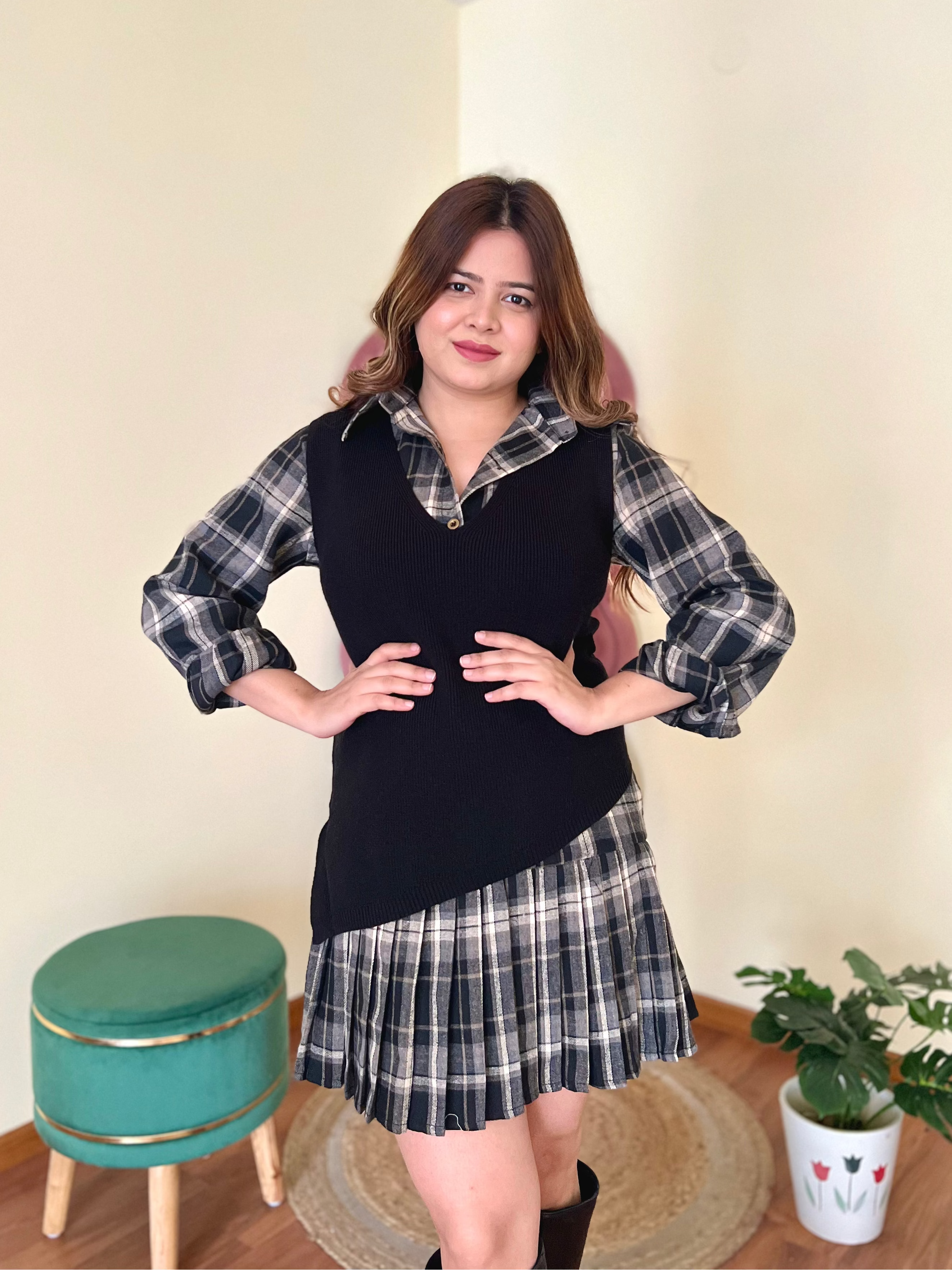 PIPER CHEQUERED SWEATER DRESS
