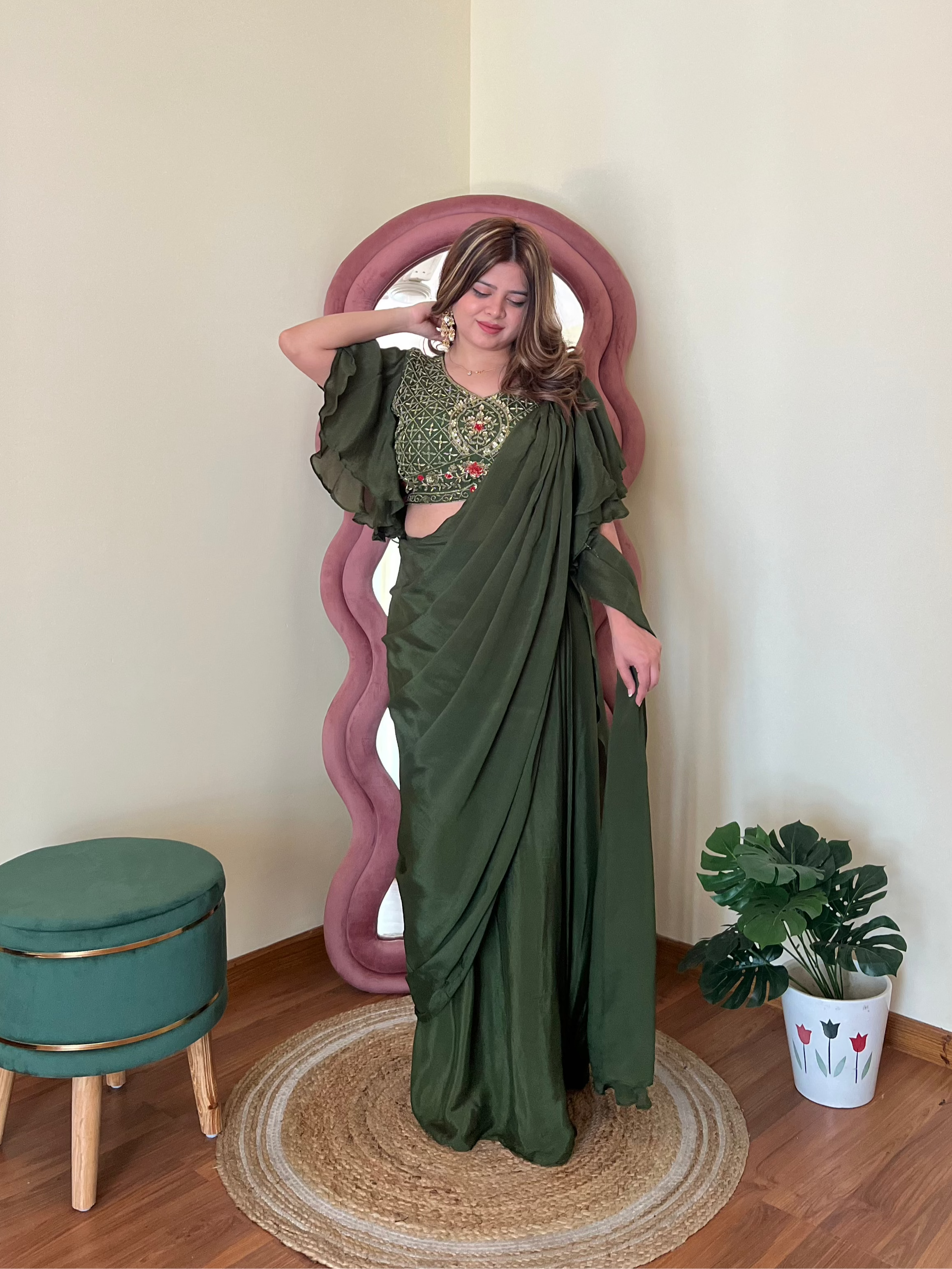 SURKH DRAPE SAREE
